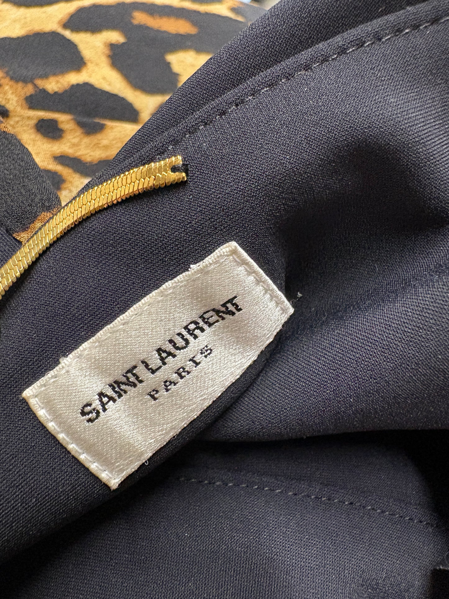 Saint Laurent Ruched Leopard Print Silk Bodysuit