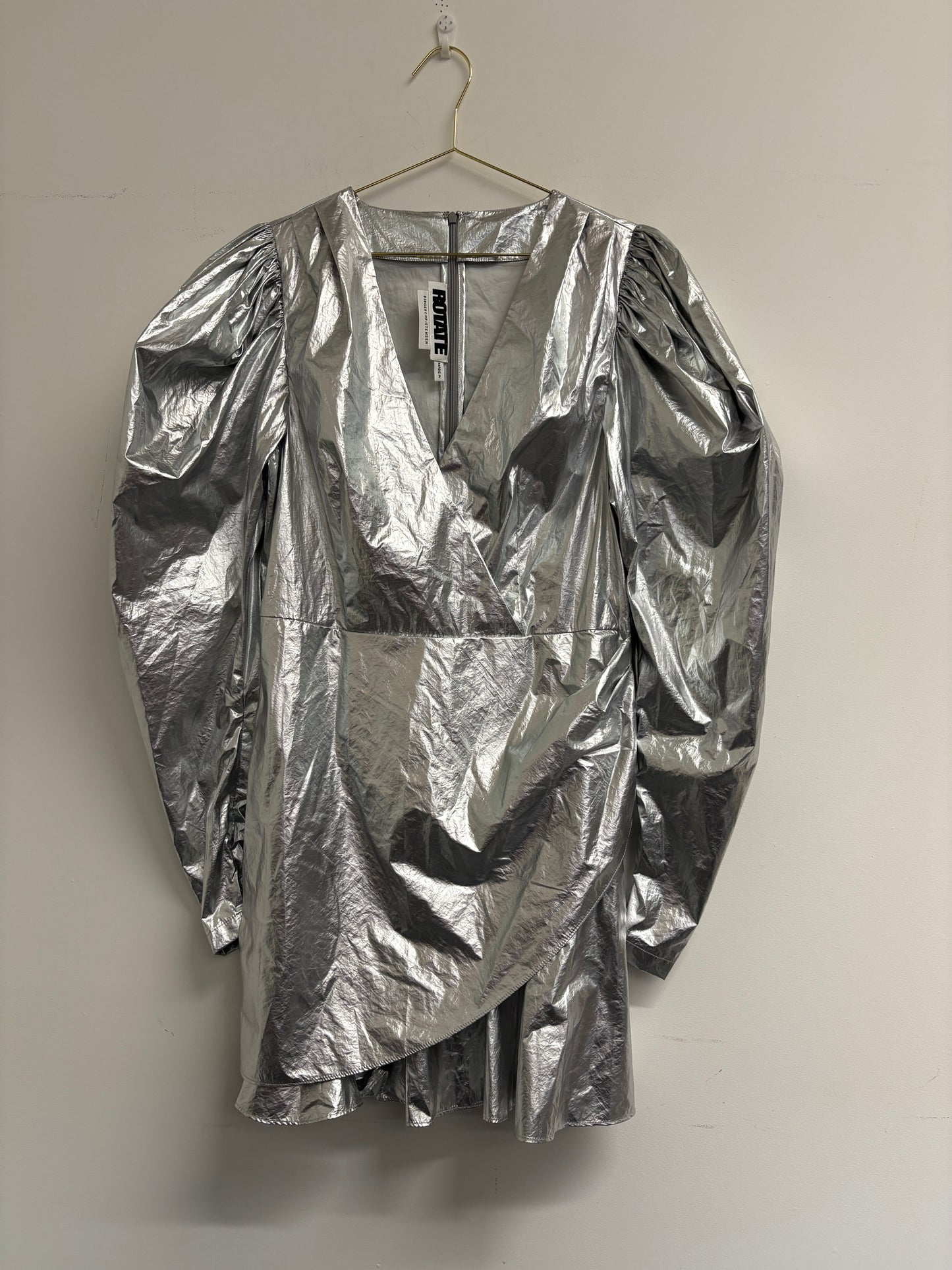 Rotate Birger Christensen Lame Silver Puff Sleeve Dress