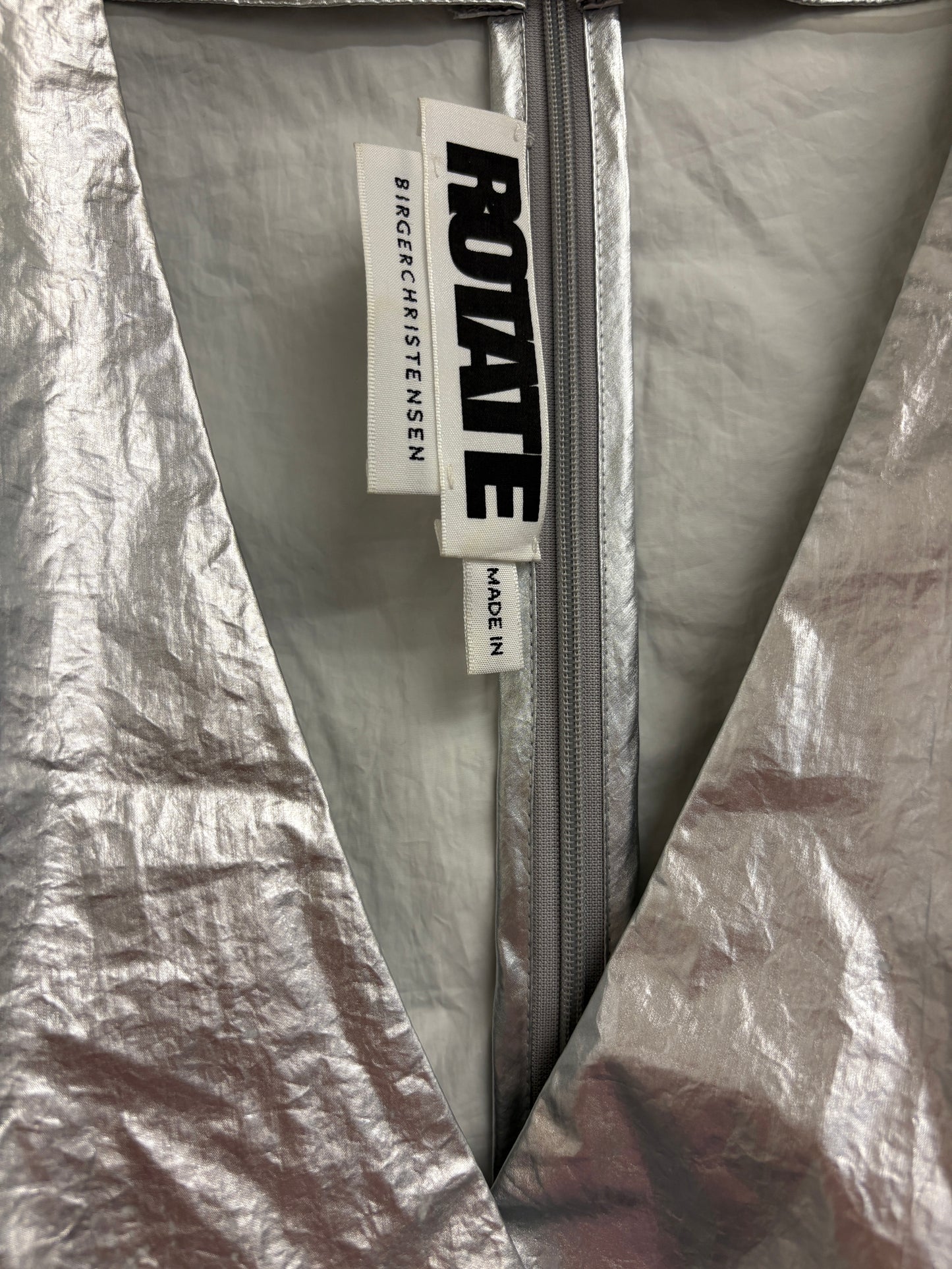 Rotate Birger Christensen Lame Silver Puff Sleeve Dress