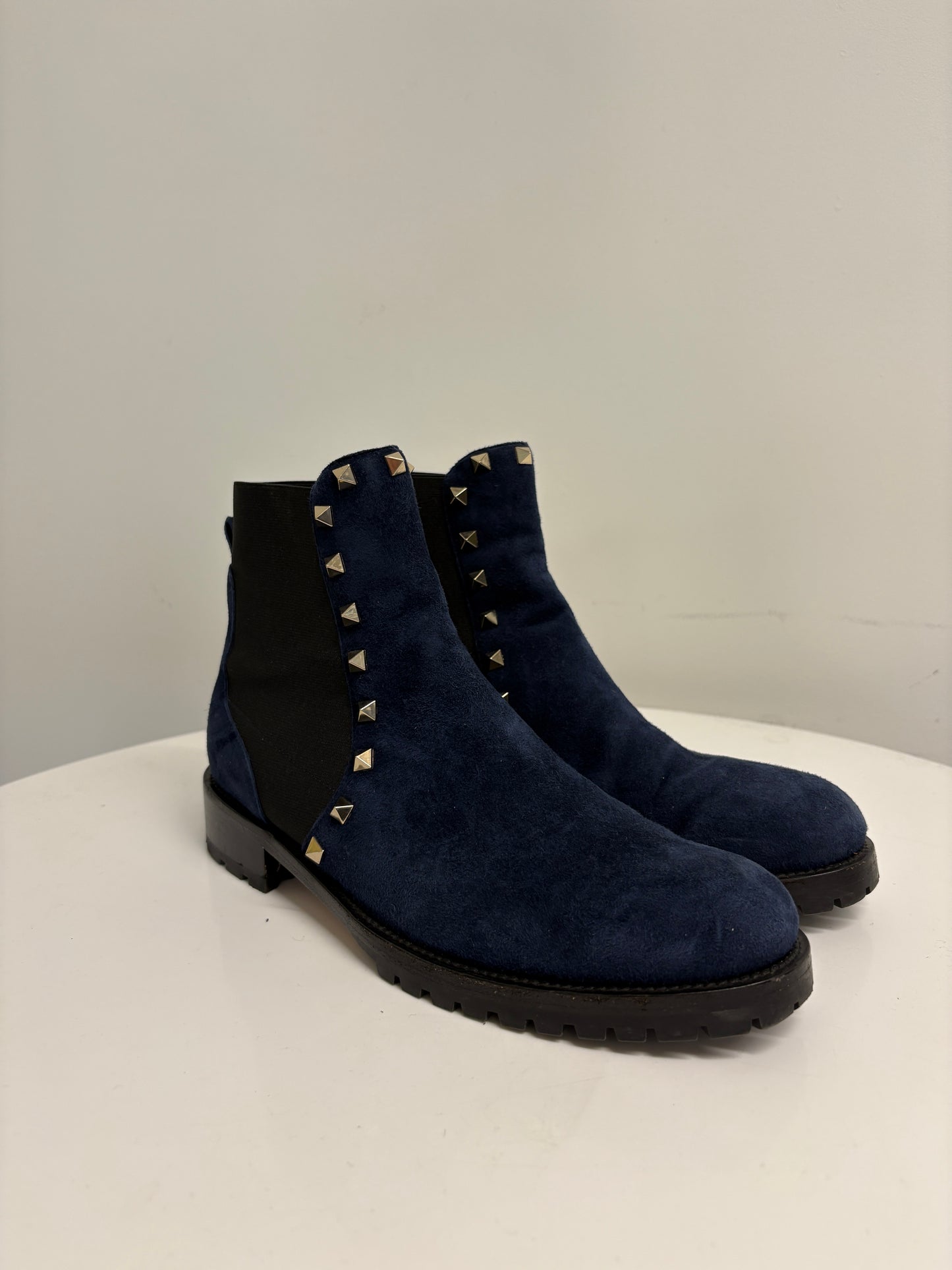 Valentino Rockstud Navy Suede Boots