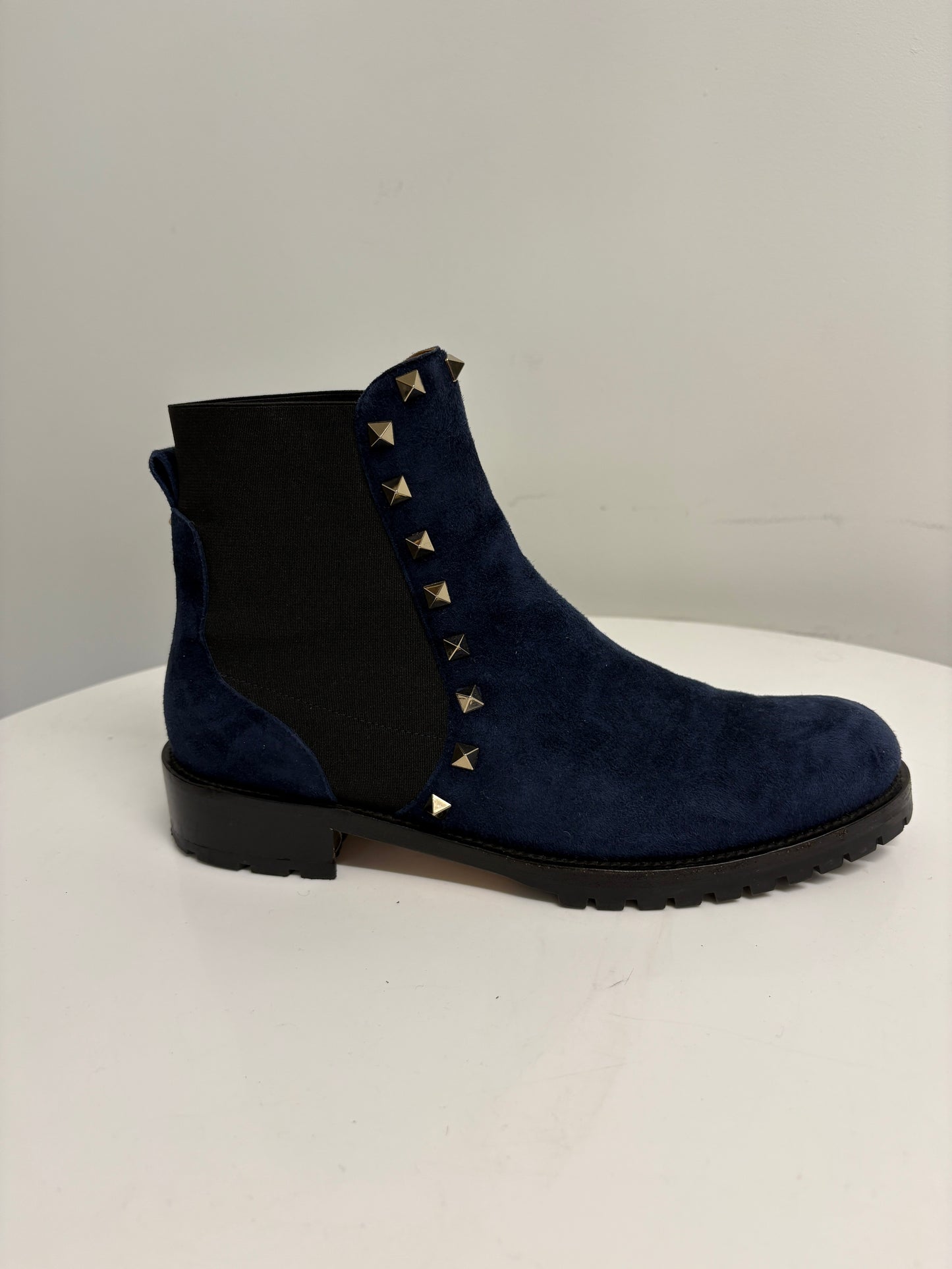 Valentino Rockstud Navy Suede Boots