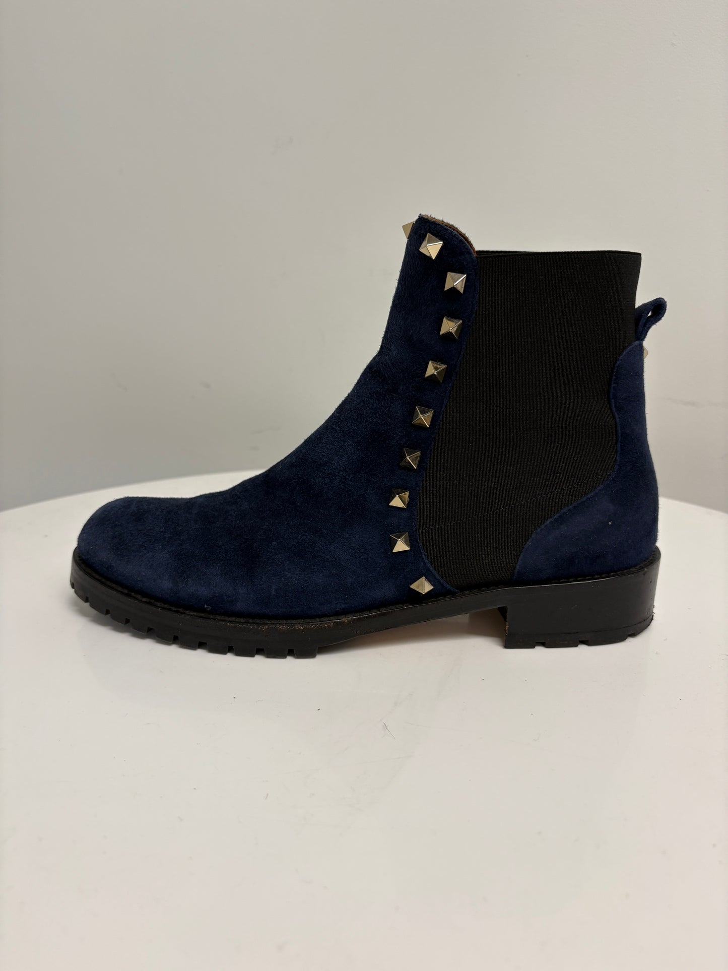 Valentino Rockstud Navy Suede Boots