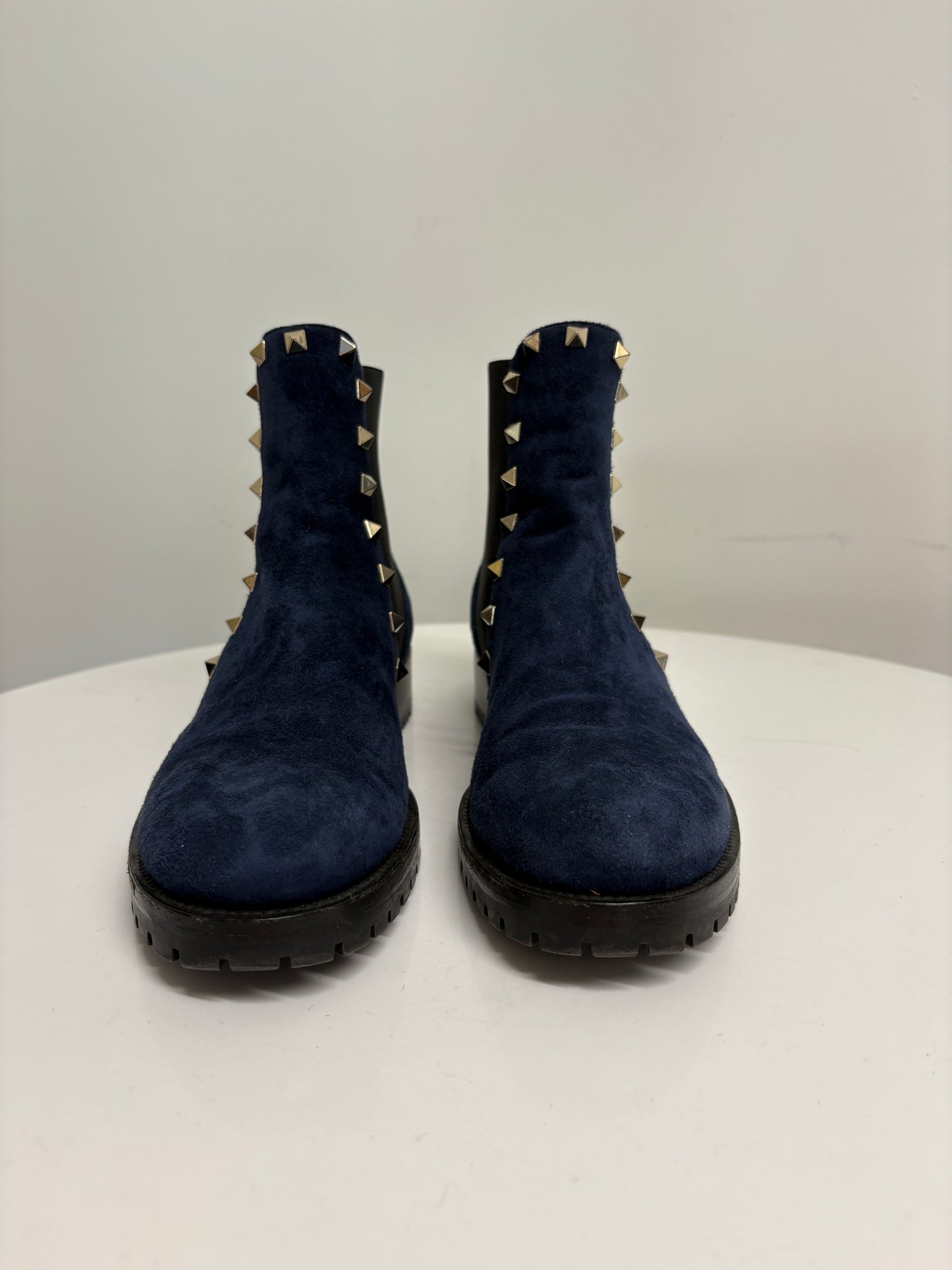 Valentino Rockstud Navy Suede Boots