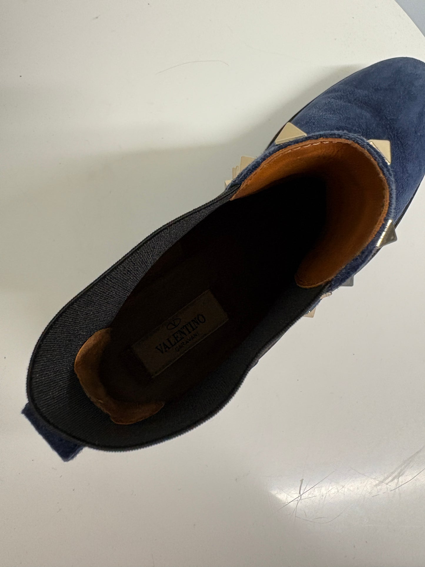 Valentino Rockstud Navy Suede Boots