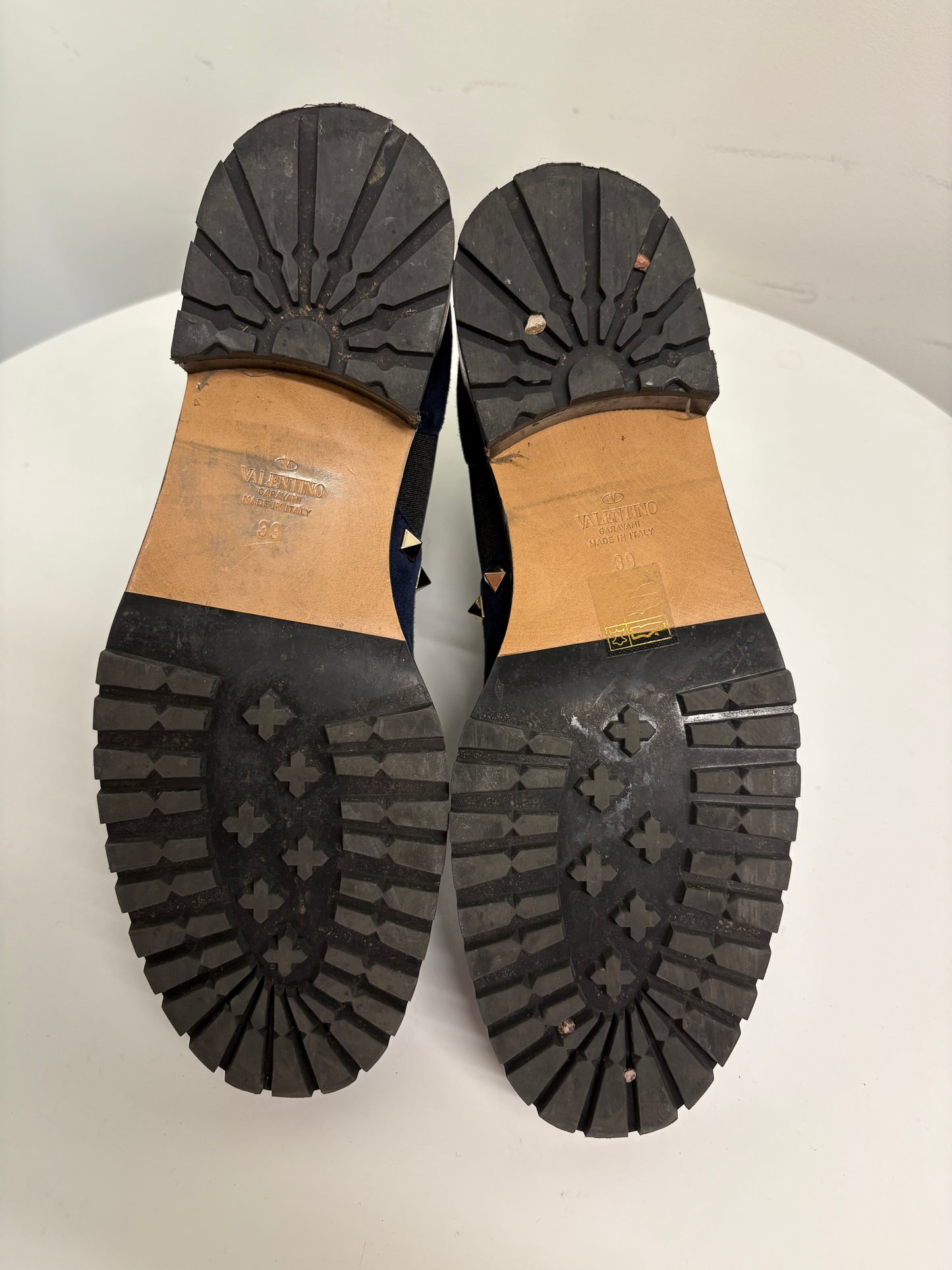 Valentino Rockstud Navy Suede Boots