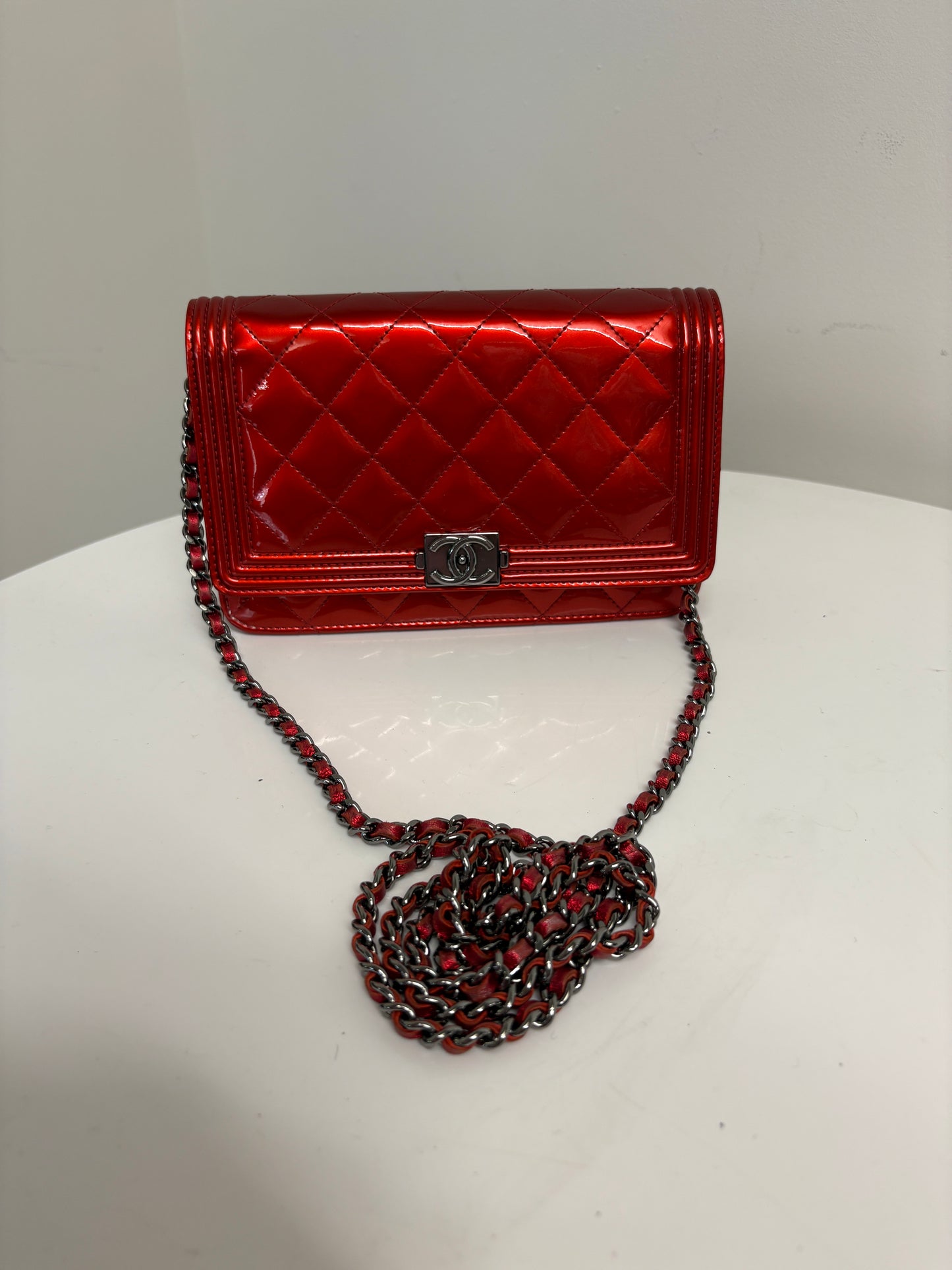 Chanel Red Boy Wallet On Chain