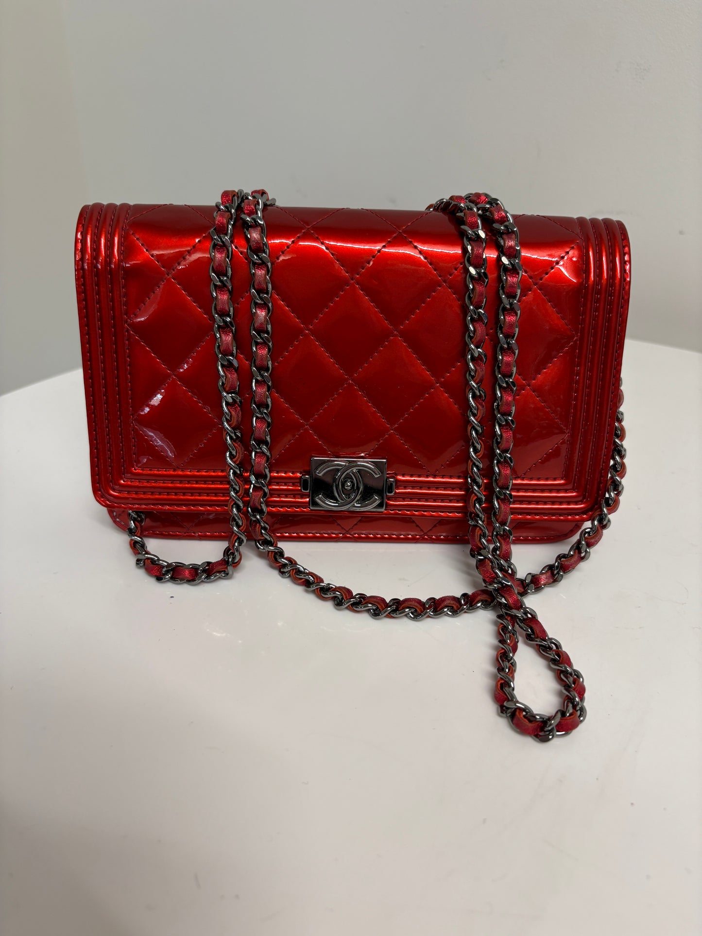 Chanel Red Boy Wallet On Chain