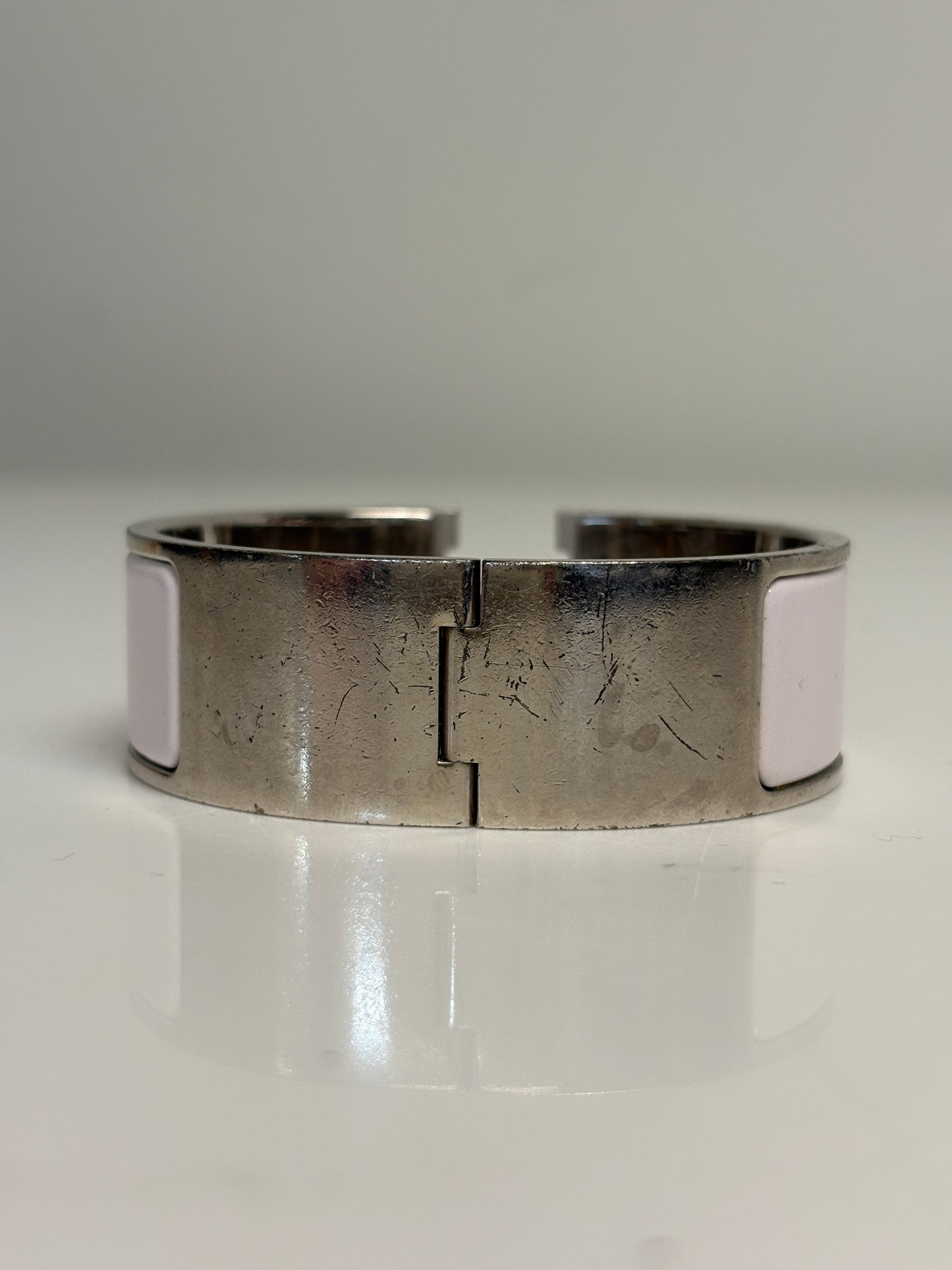 Hermes Clic H Pale Pink And Silver Bracelet