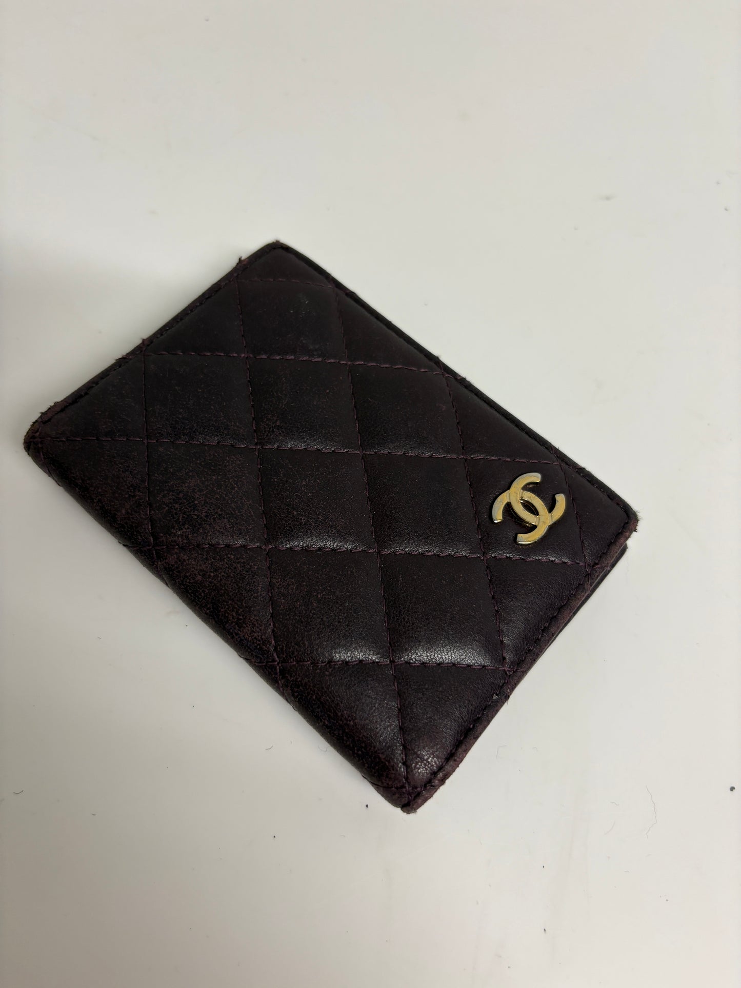 Chanel Plum Quilted Lambskin Card Holder