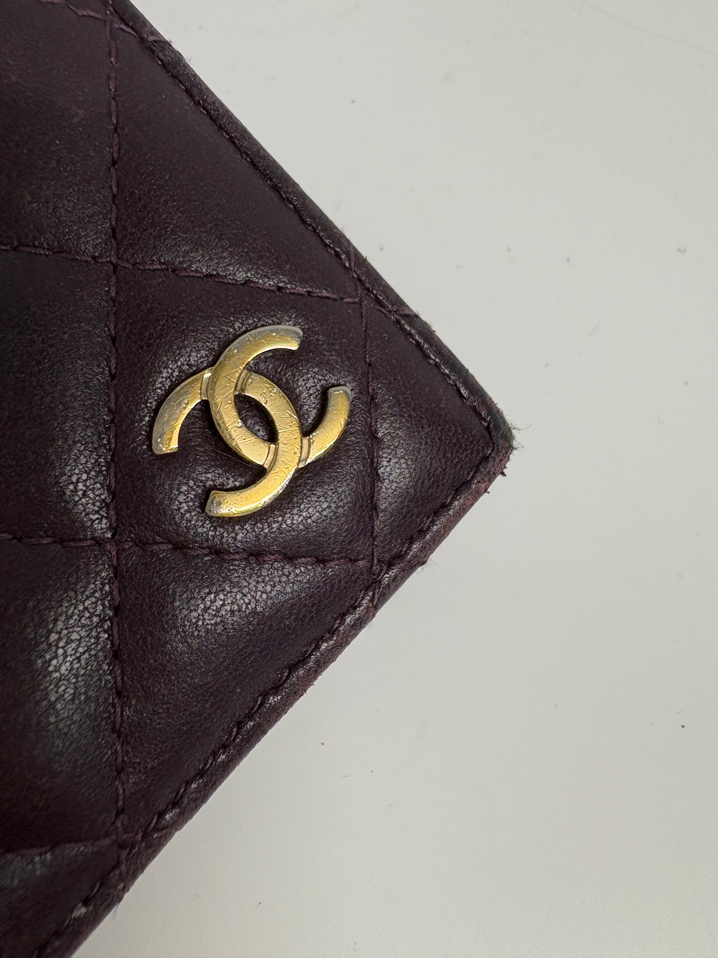 Chanel Plum Quilted Lambskin Card Holder
