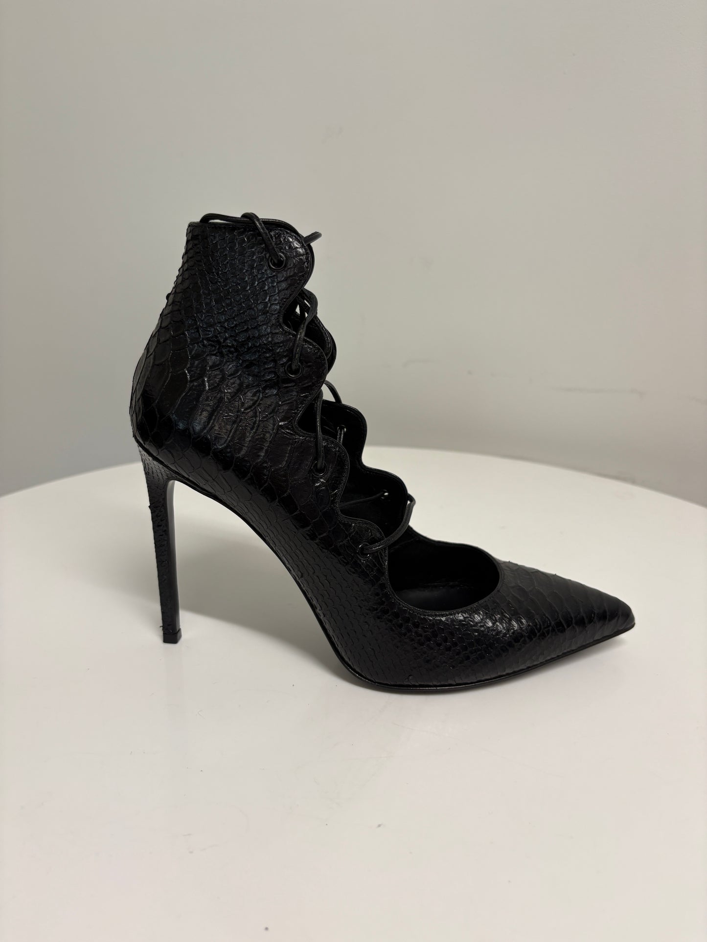 Saint Laurent Black Python Lace Up Heels