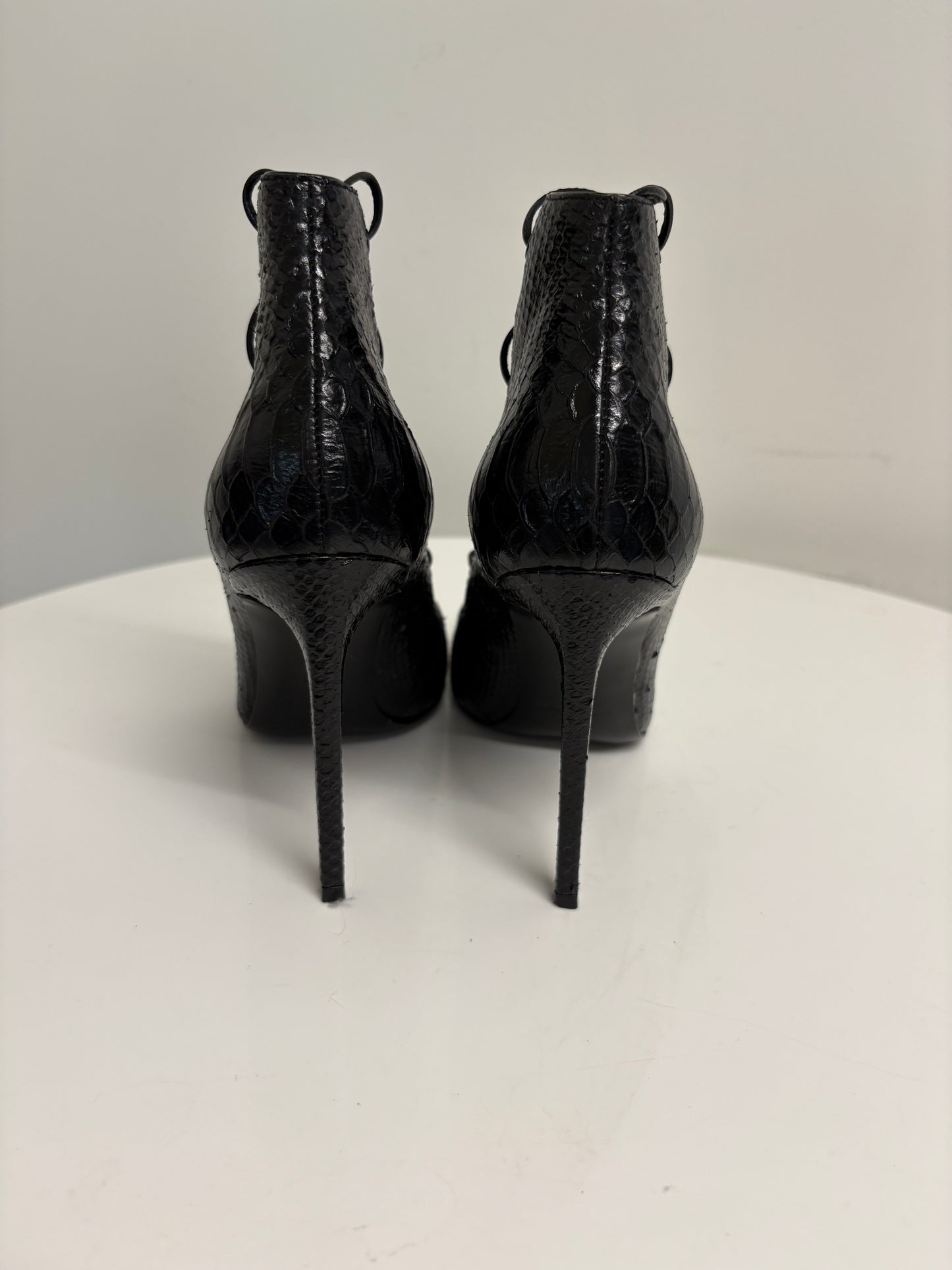 Saint Laurent Black Python Lace Up Heels