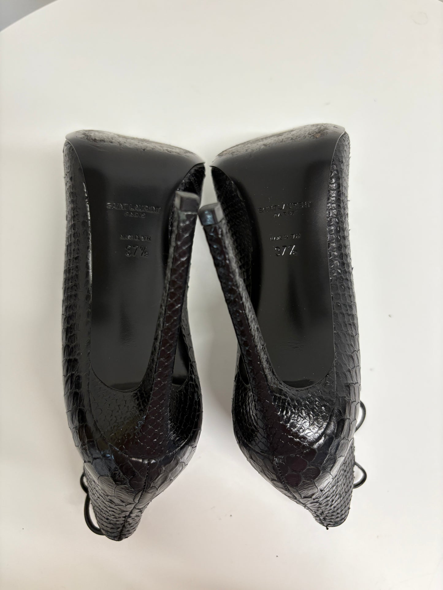 Saint Laurent Black Python Lace Up Heels