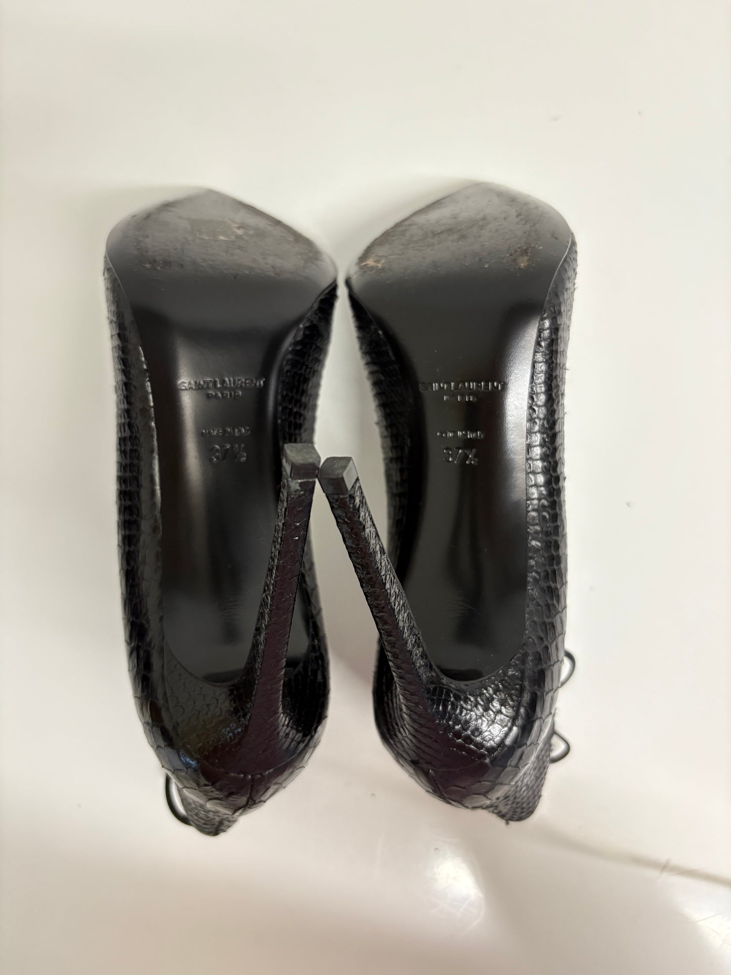 Saint Laurent Black Python Lace Up Heels