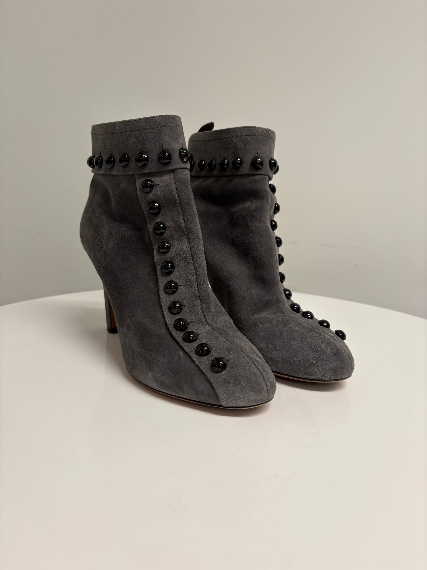 Alaia Grey Studded Suede Ankle Boots