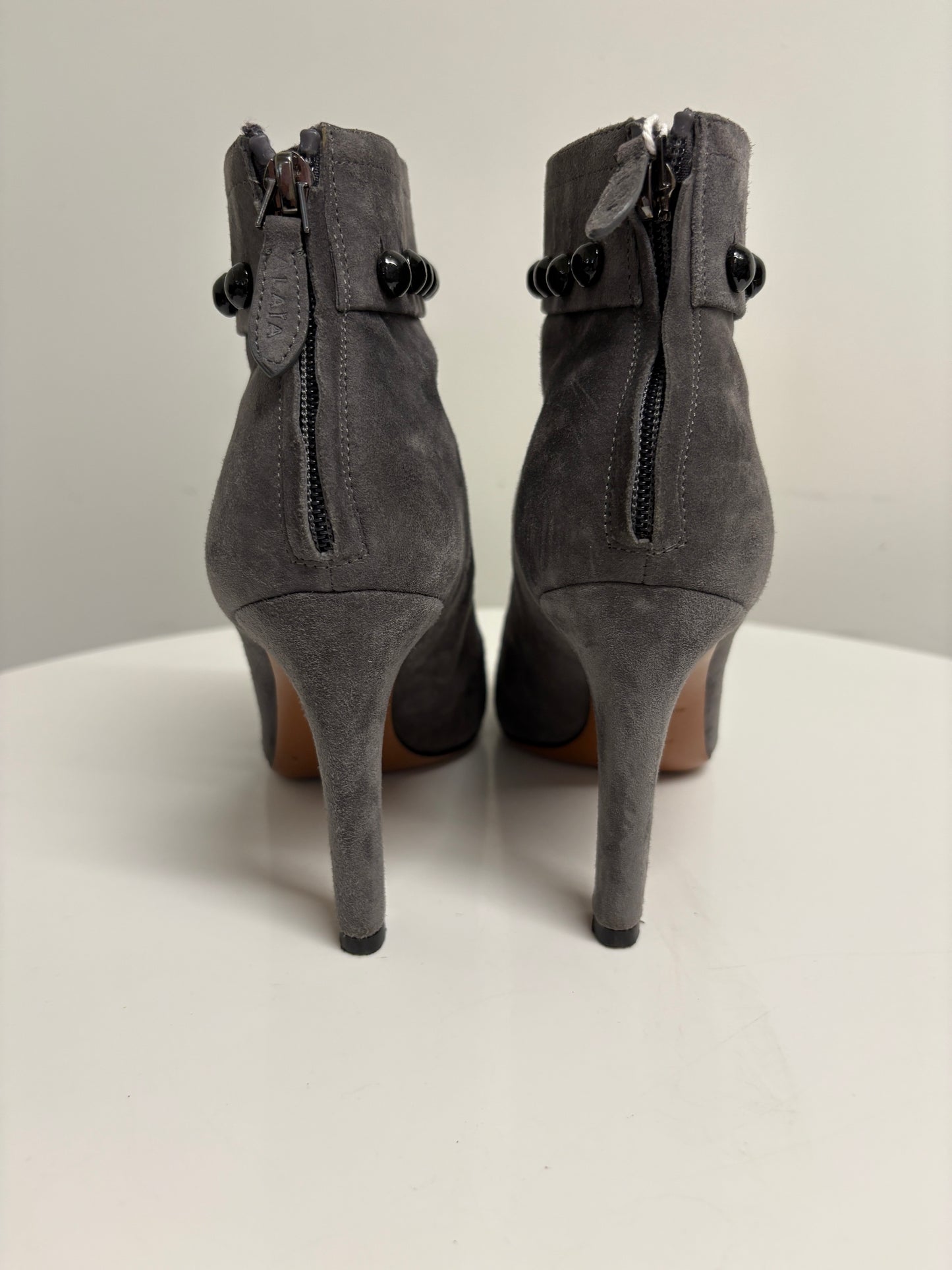 Alaia Grey Studded Suede Ankle Boots