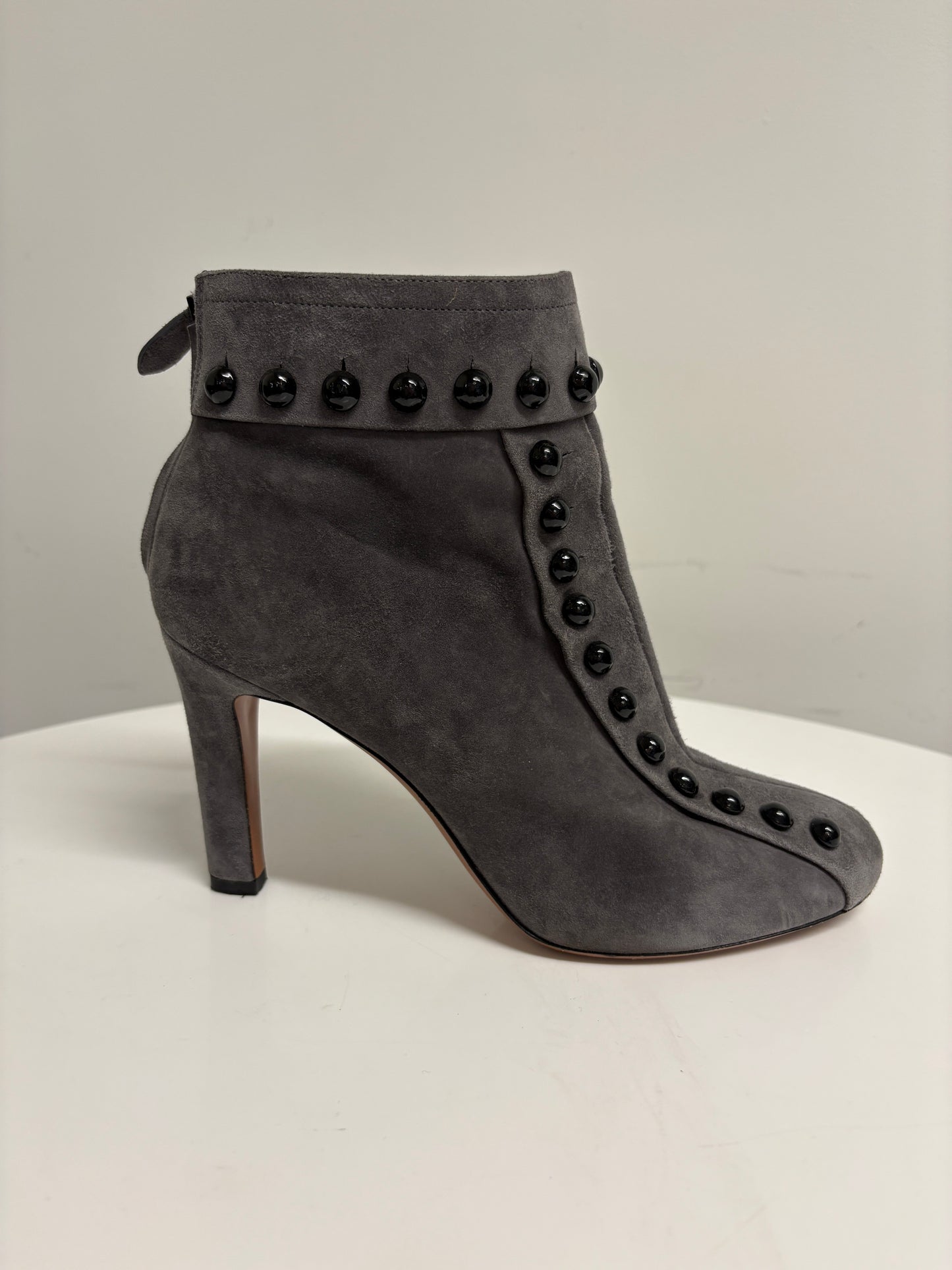 Alaia Grey Studded Suede Ankle Boots