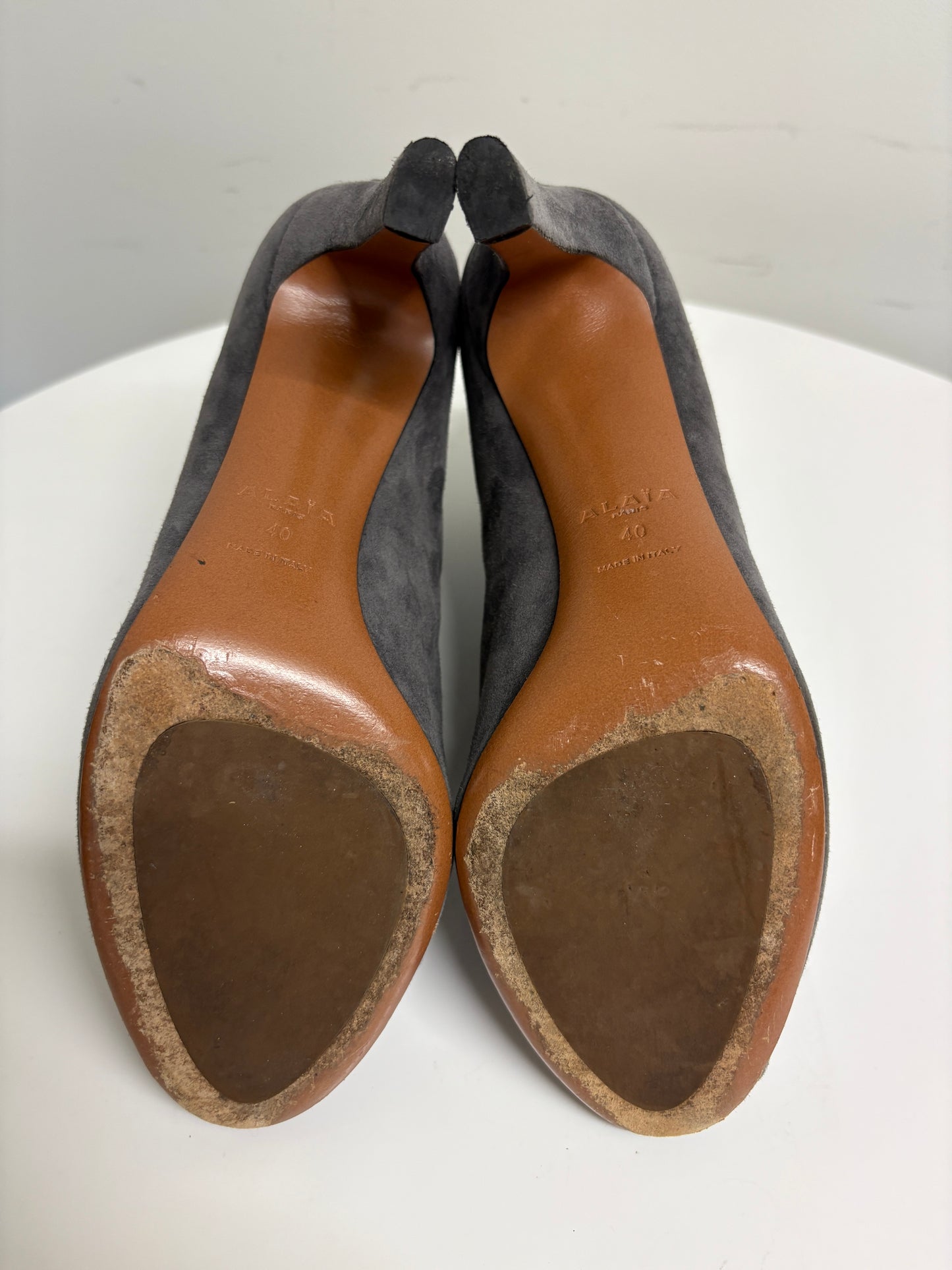 Alaia Grey Studded Suede Ankle Boots