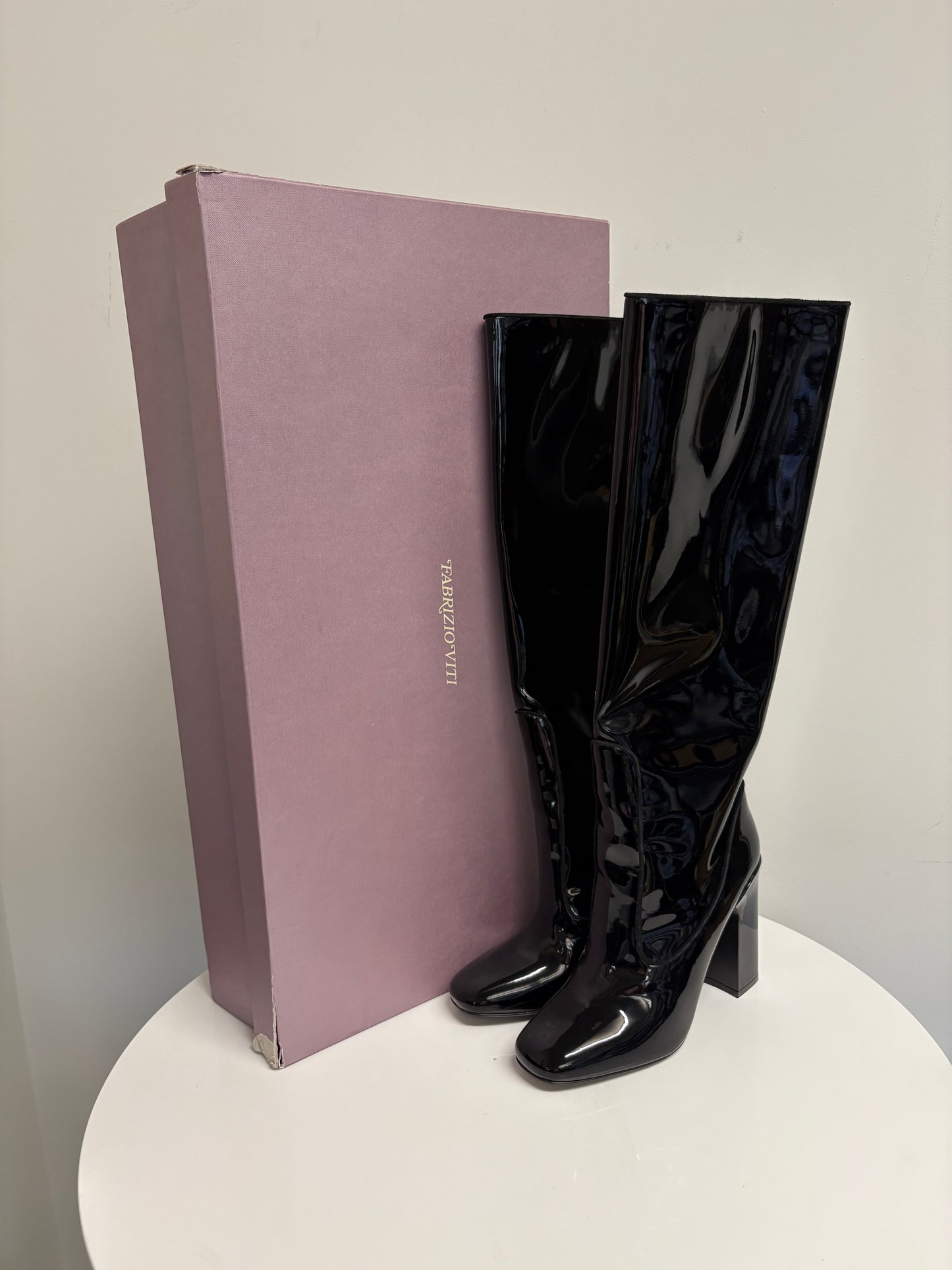 Fabrizio Viti Black Patent Knee High Boots
