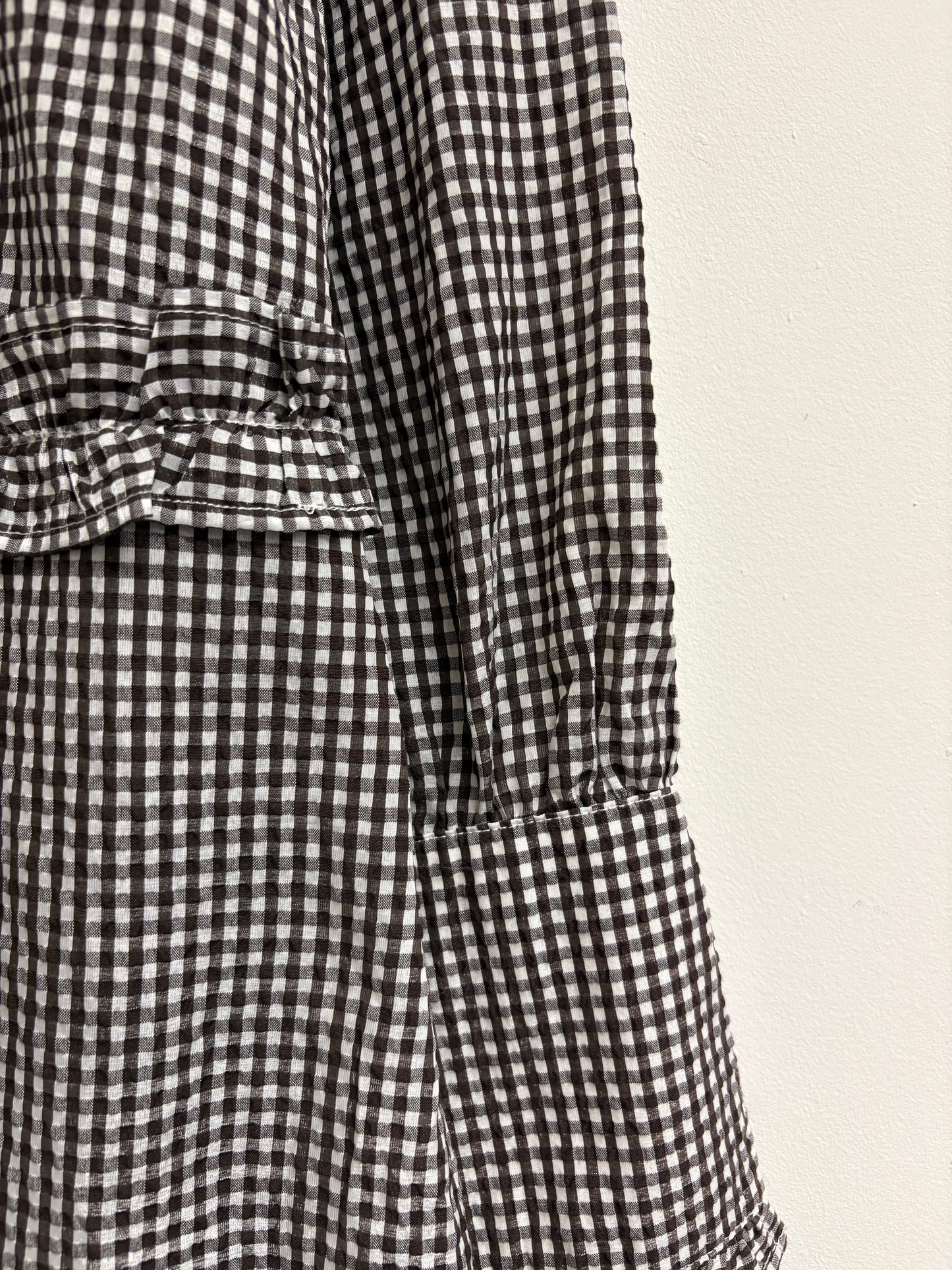 Ganni Charron Black And White Gingham Frill Dress