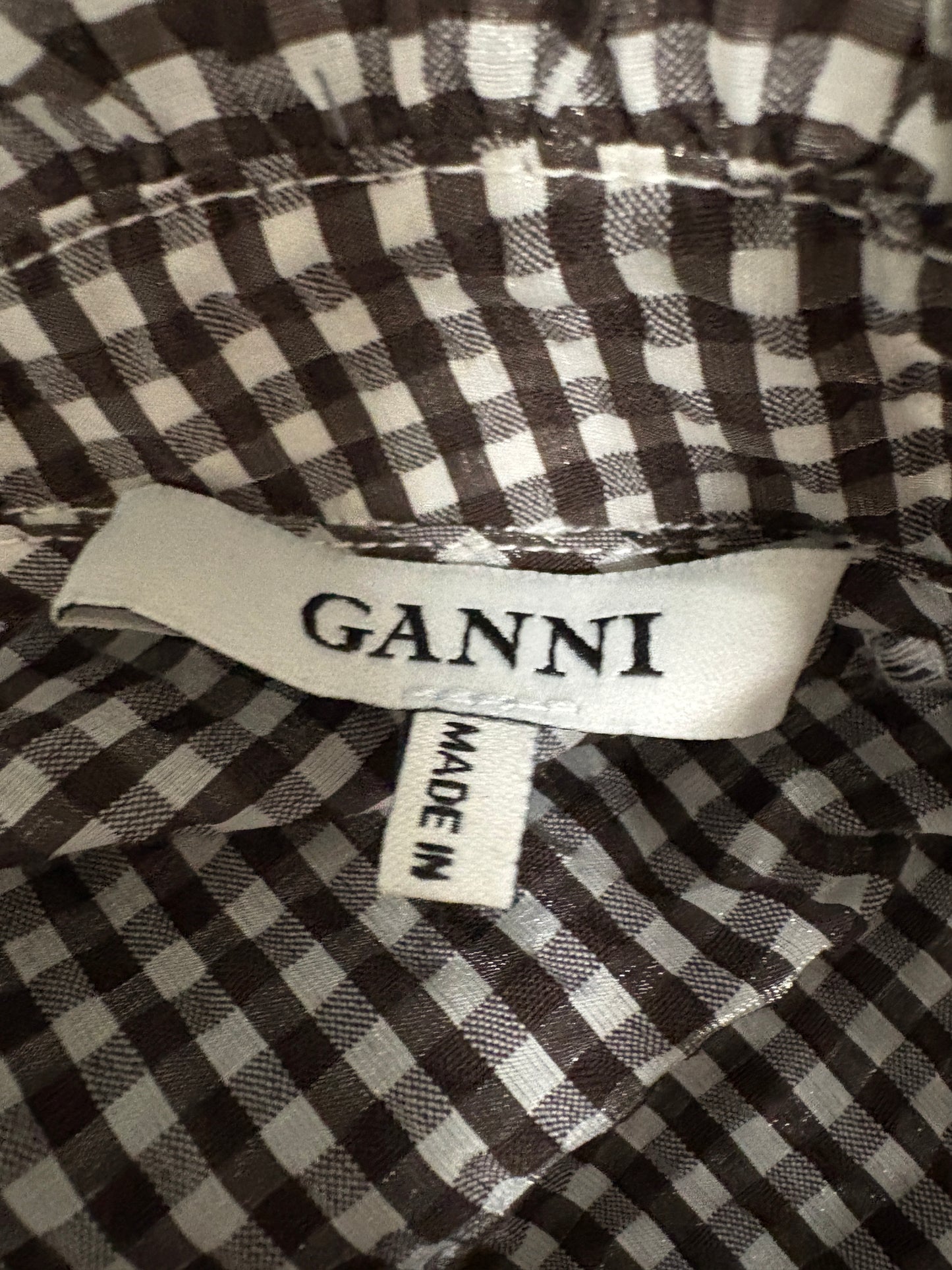 Ganni Charron Black And White Gingham Frill Dress