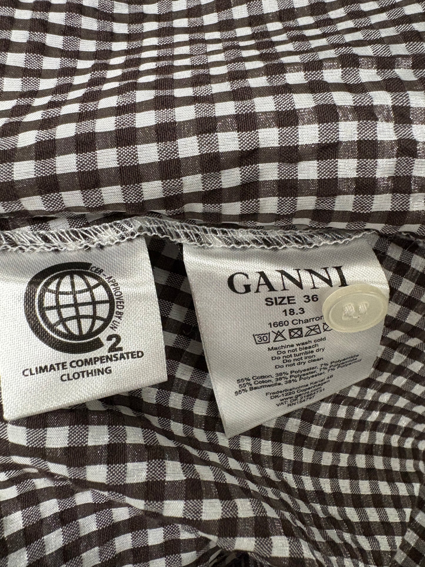 Ganni Charron Black And White Gingham Frill Dress