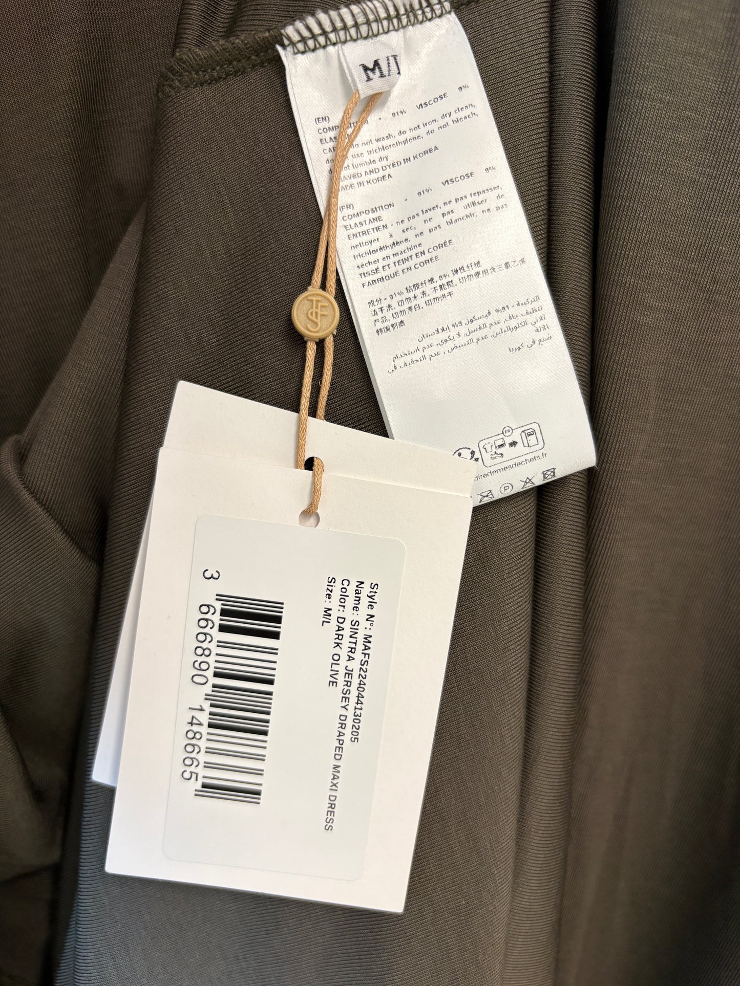 The Frankie Shop Khaki Sintra Jersey Draped Maxi Dress