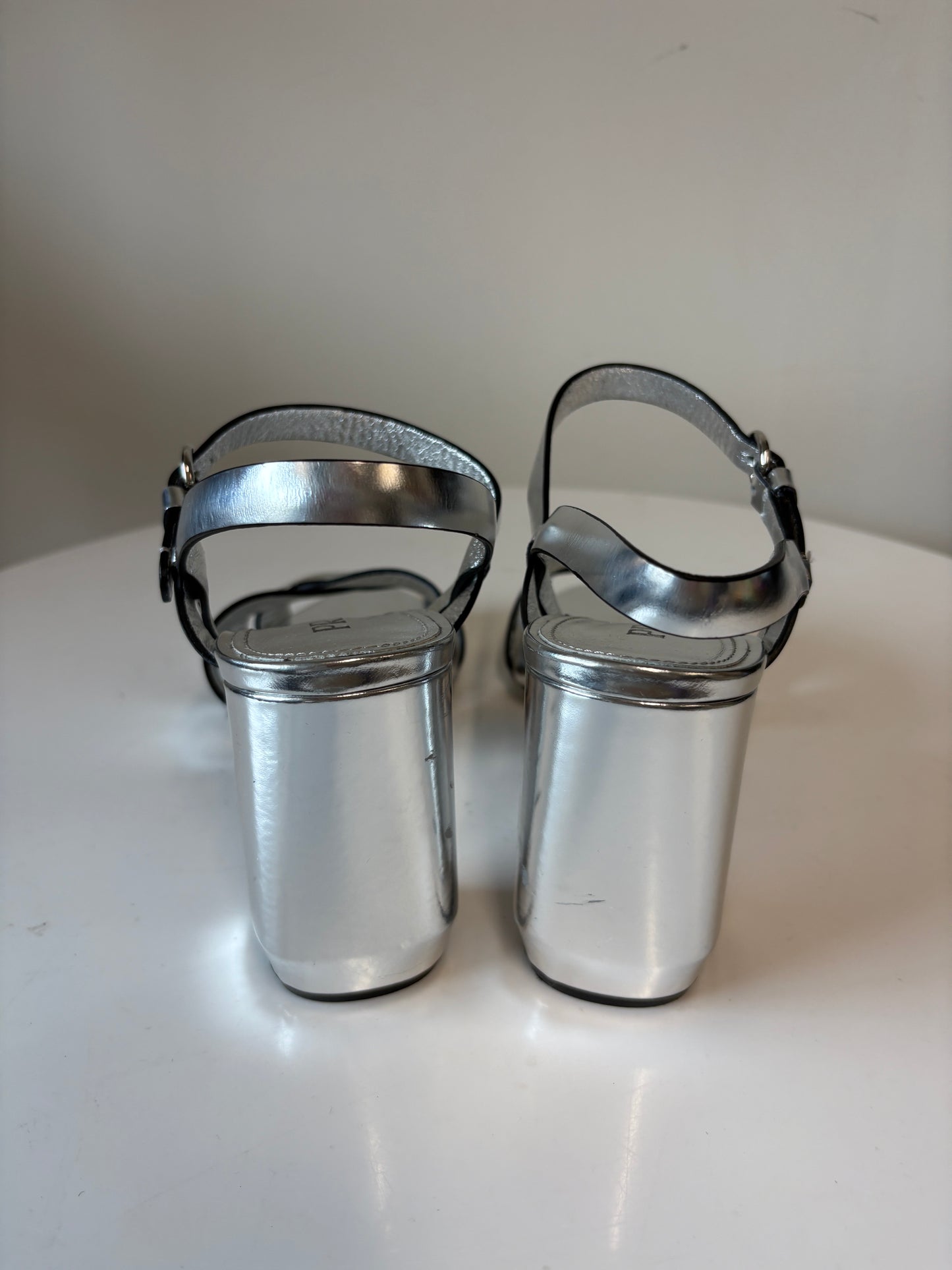 Prada Silver Metallic Strappy Heels
