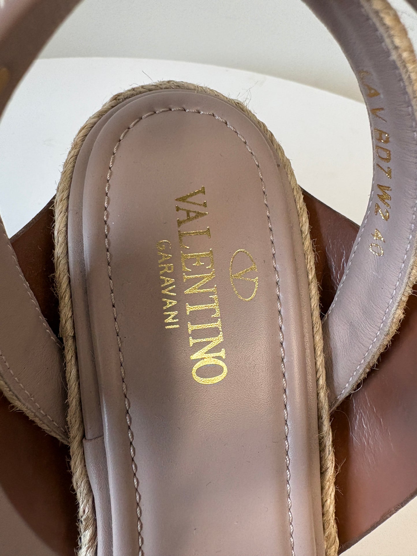 Valentino Garavani Beige Rockstud Block Heel Espadrille Sandals