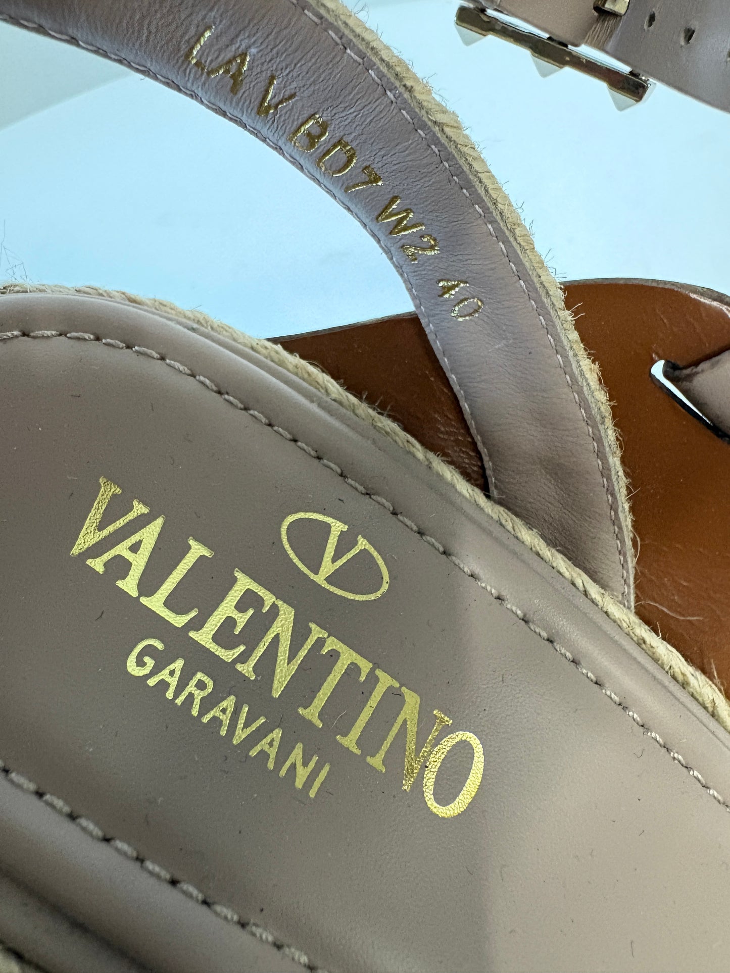 Valentino Garavani Beige Rockstud Block Heel Espadrille Sandals