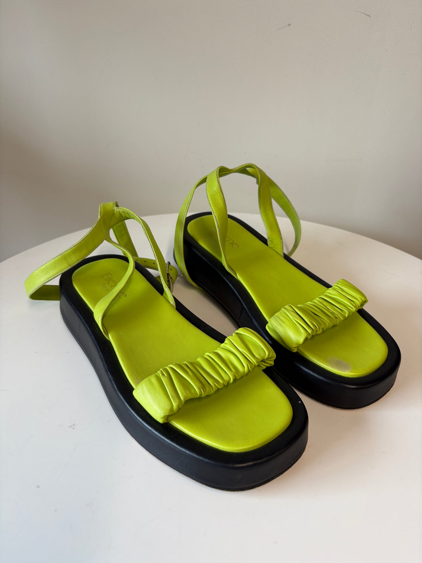 Elleme Neon Green Leather Sandals