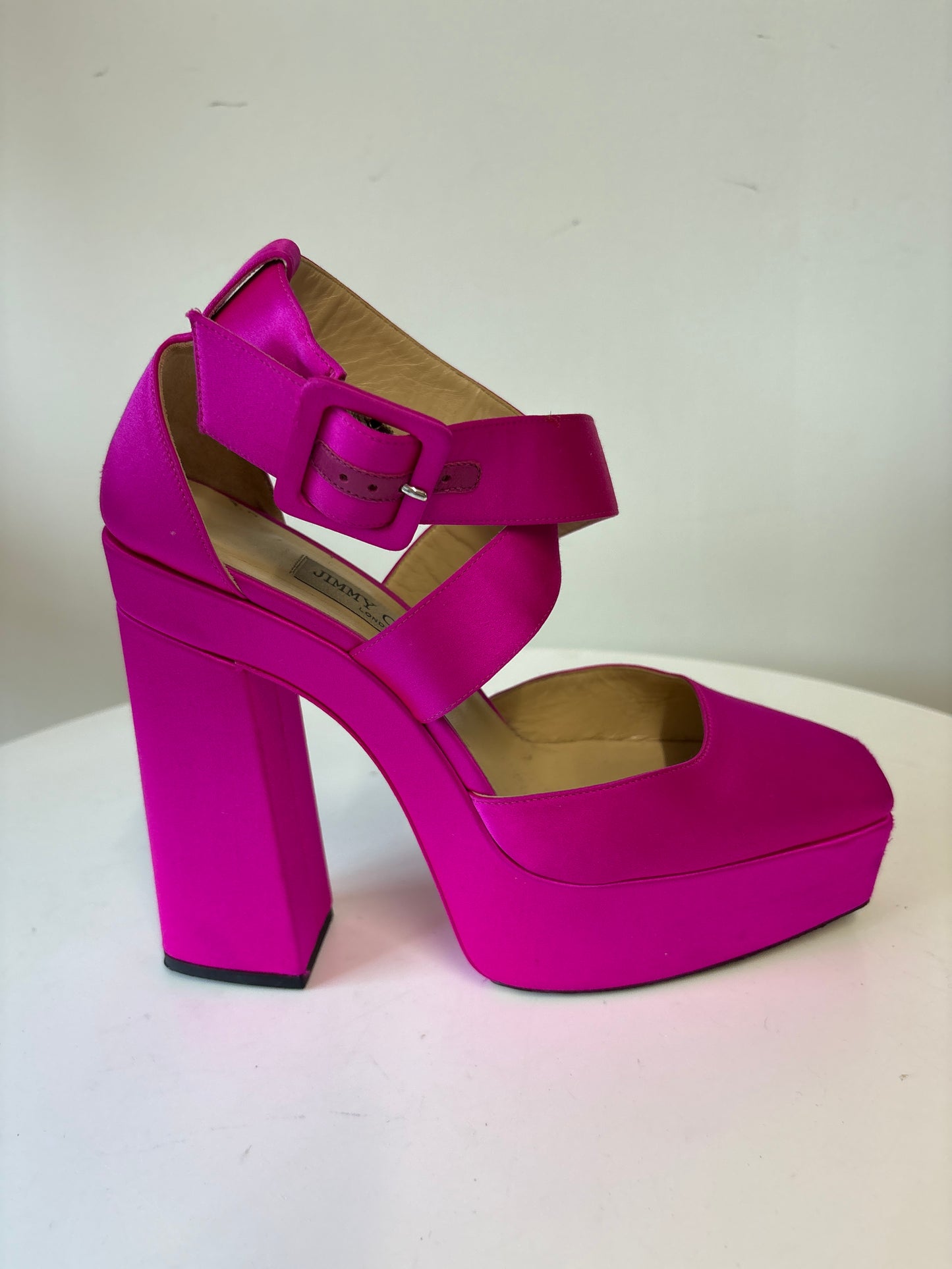Jimmy Choo Pink Gaia Satin Platform Heels