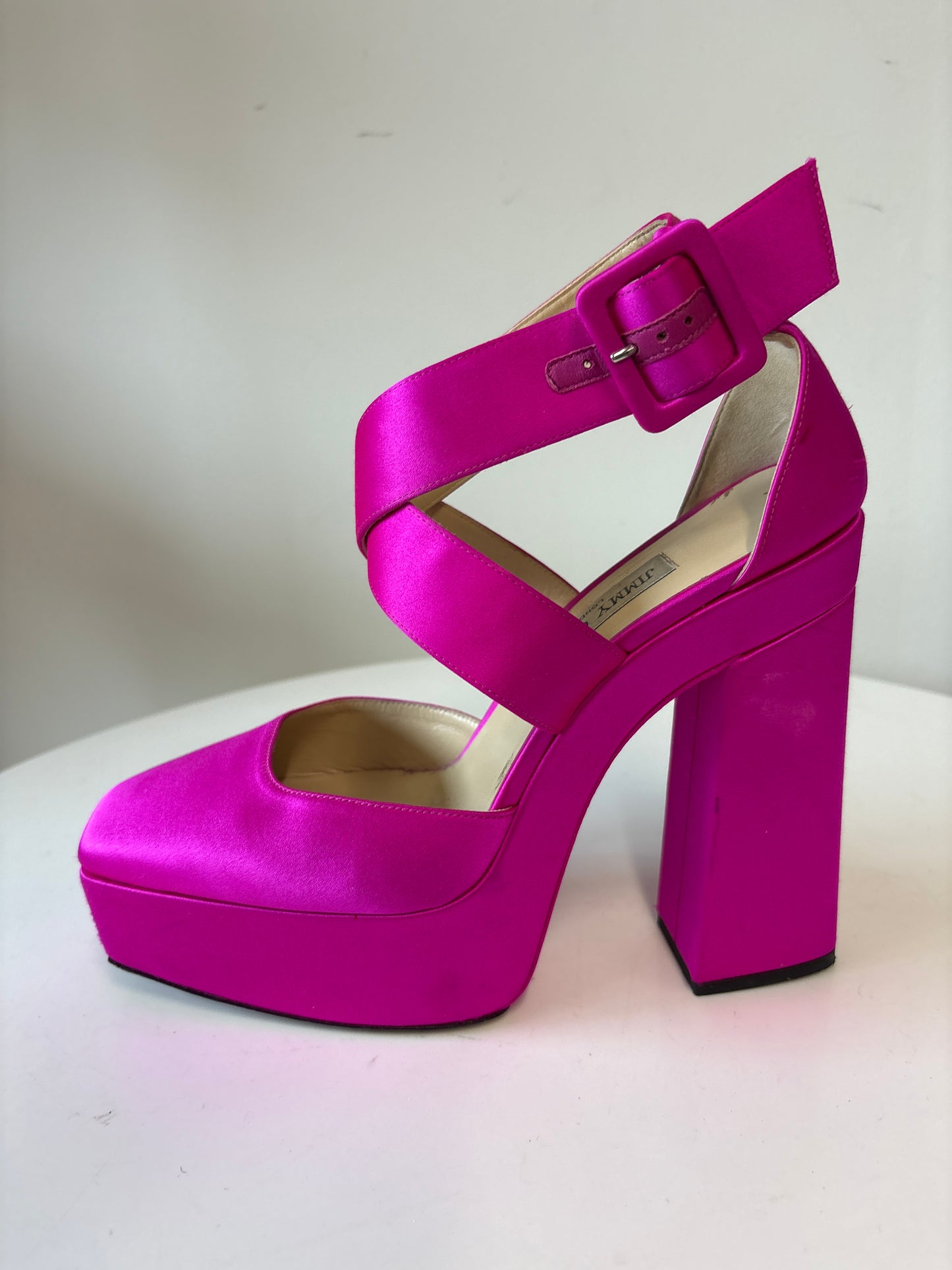 Jimmy Choo Pink Gaia Satin Platform Heels