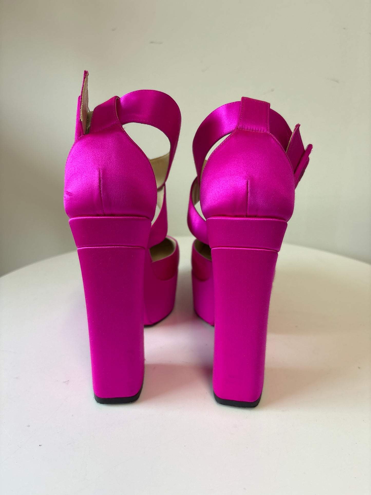 Jimmy Choo Pink Gaia Satin Platform Heels