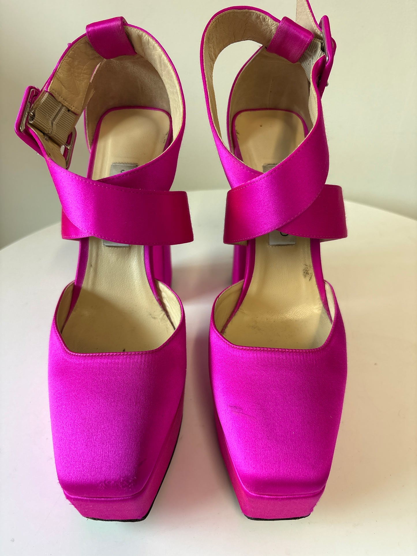 Jimmy Choo Pink Gaia Satin Platform Heels