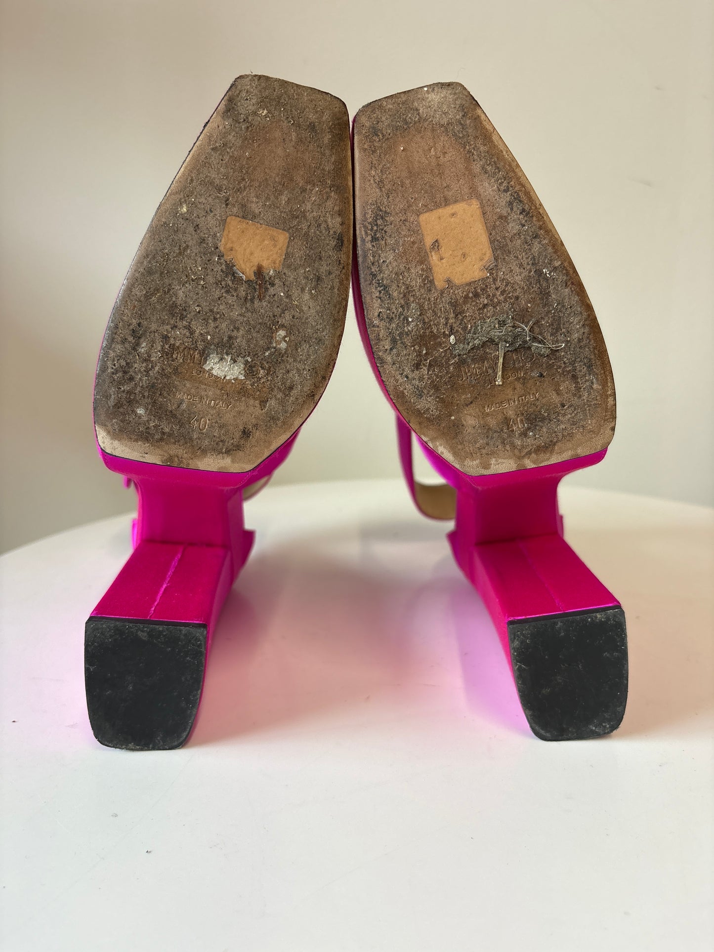 Jimmy Choo Pink Gaia Satin Platform Heels