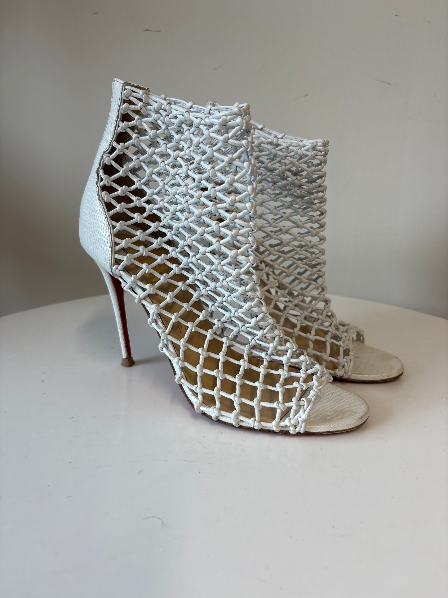 Christian Louboutin Corfou 100 White Knotted Nappa Leather Caged Booties