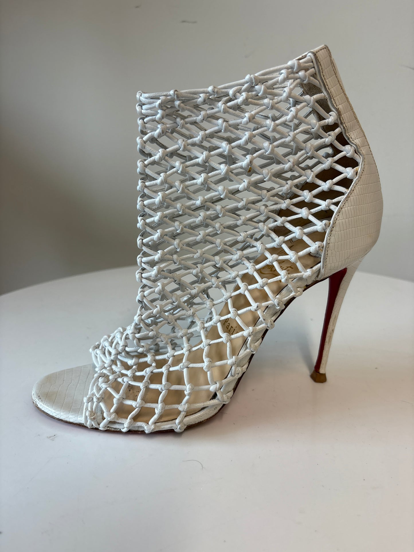 Christian Louboutin Corfou 100 White Knotted Nappa Leather Caged Booties