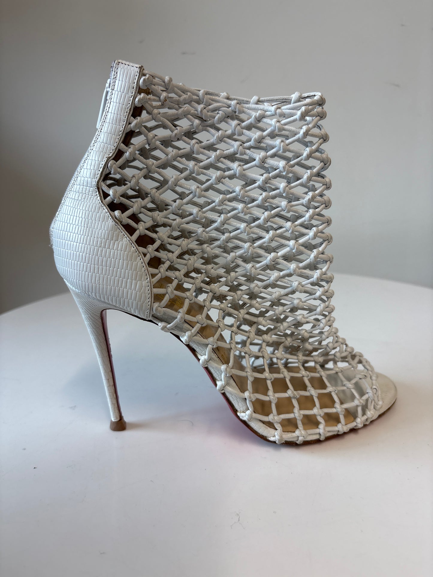 Christian Louboutin Corfou 100 White Knotted Nappa Leather Caged Booties