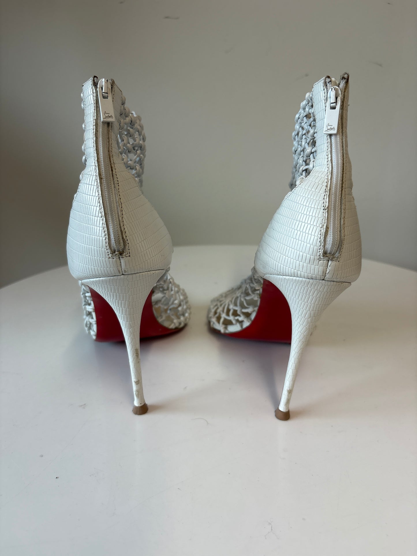 Christian Louboutin Corfou 100 White Knotted Nappa Leather Caged Booties