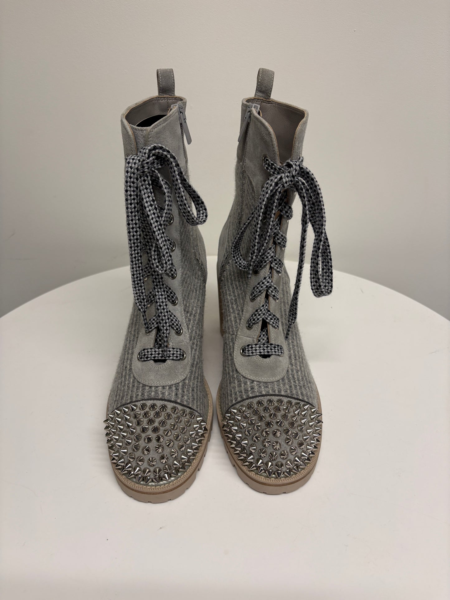 Christian Louboutin Suede Tweed Spikes TS Croc Boots