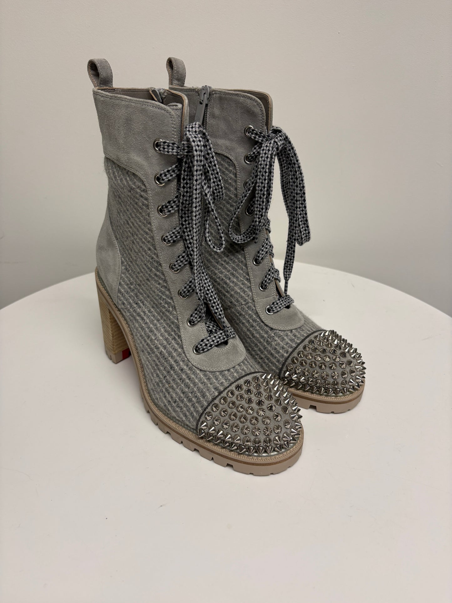 Christian Louboutin Suede Tweed Spikes TS Croc Boots