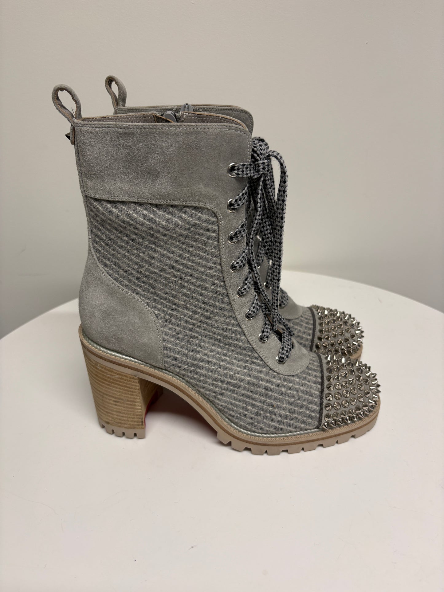 Christian Louboutin Suede Tweed Spikes TS Croc Boots