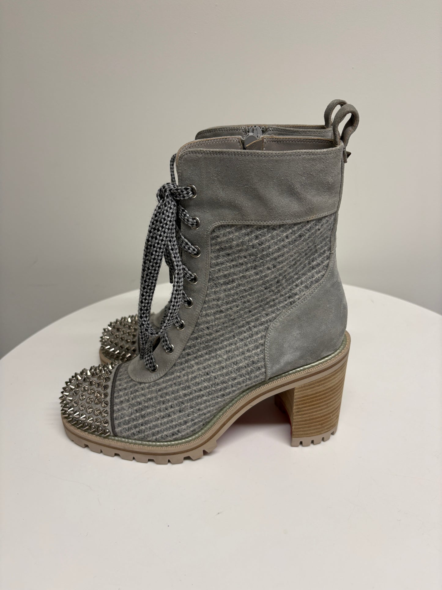 Christian Louboutin Suede Tweed Spikes TS Croc Boots