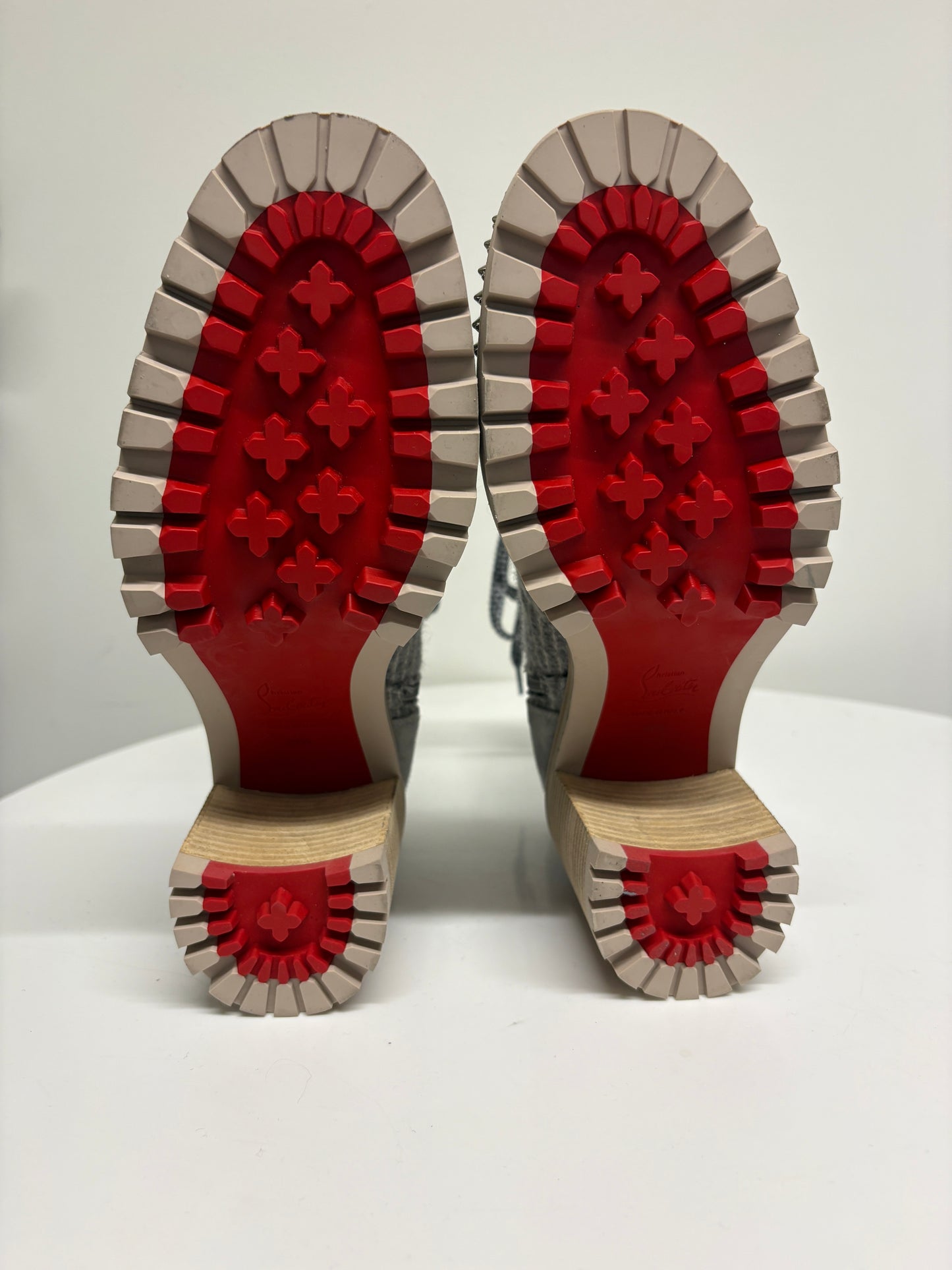 Christian Louboutin Suede Tweed Spikes TS Croc Boots