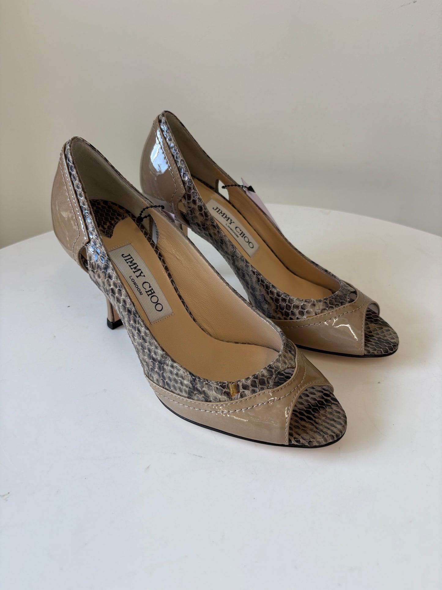 Jimmy Choo Playa 083 Patent Snake Peeptoe Heels
