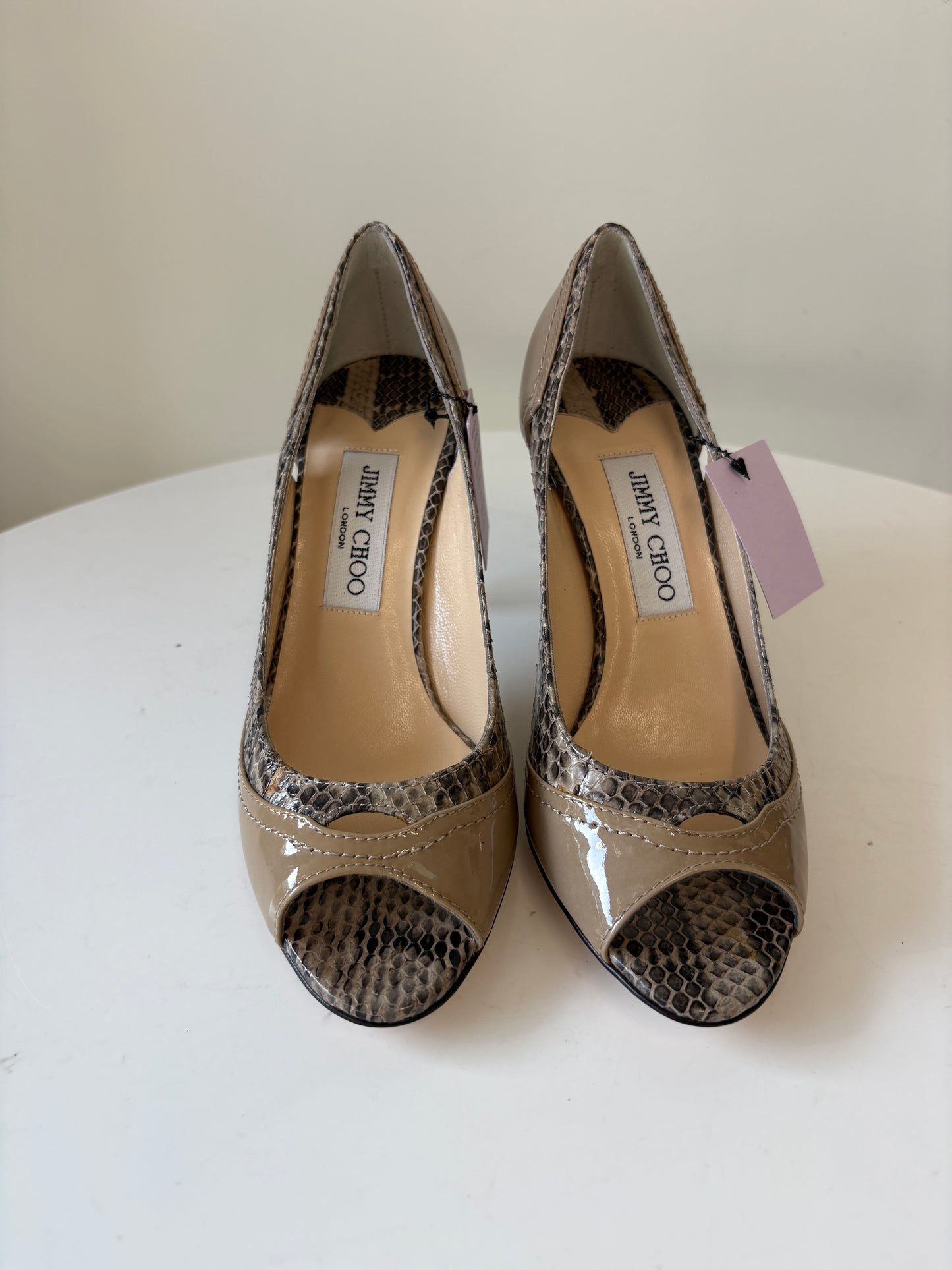 Jimmy Choo Playa 083 Patent Snake Peeptoe Heels