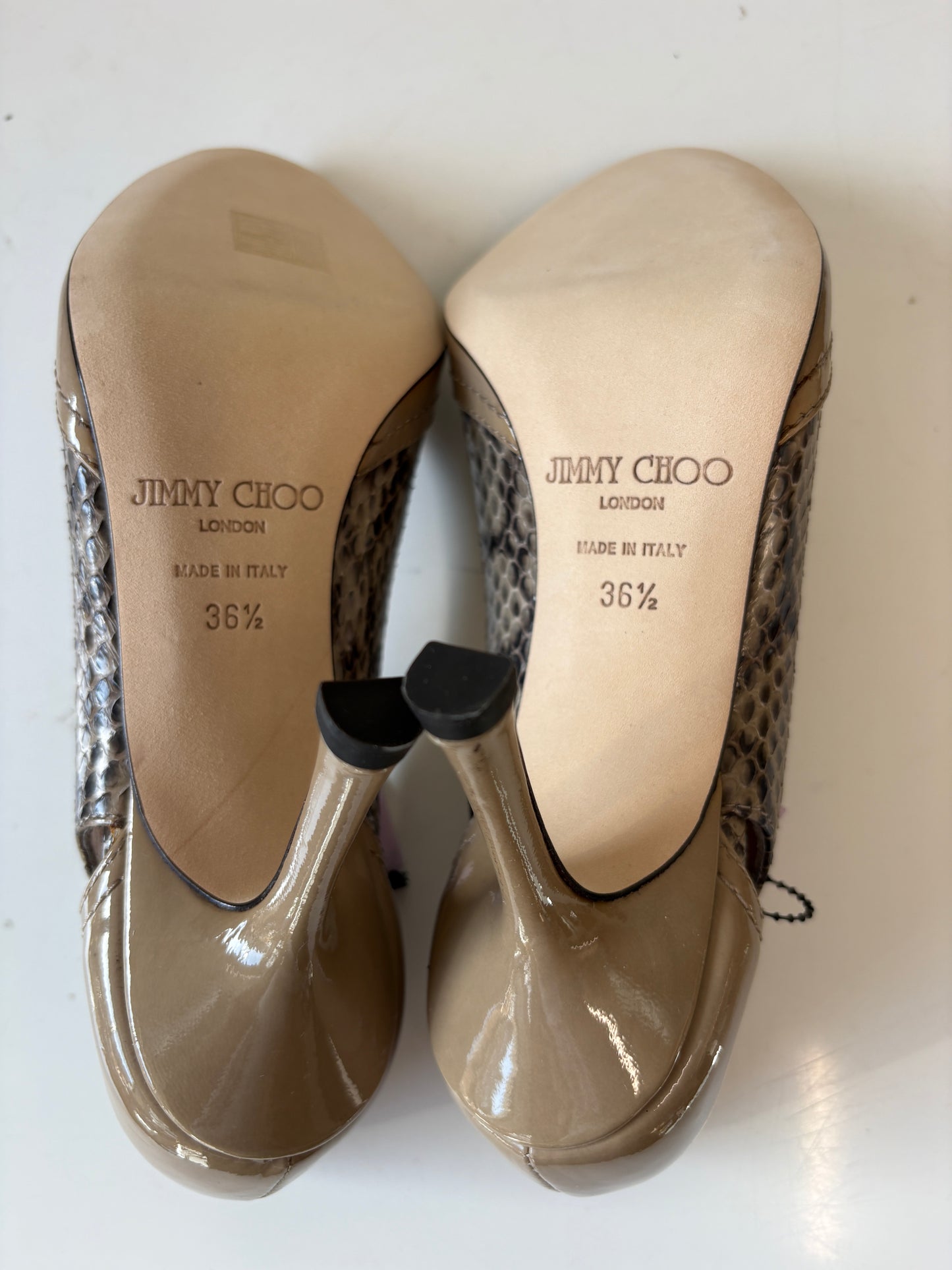 Jimmy Choo Playa 083 Patent Snake Peeptoe Heels