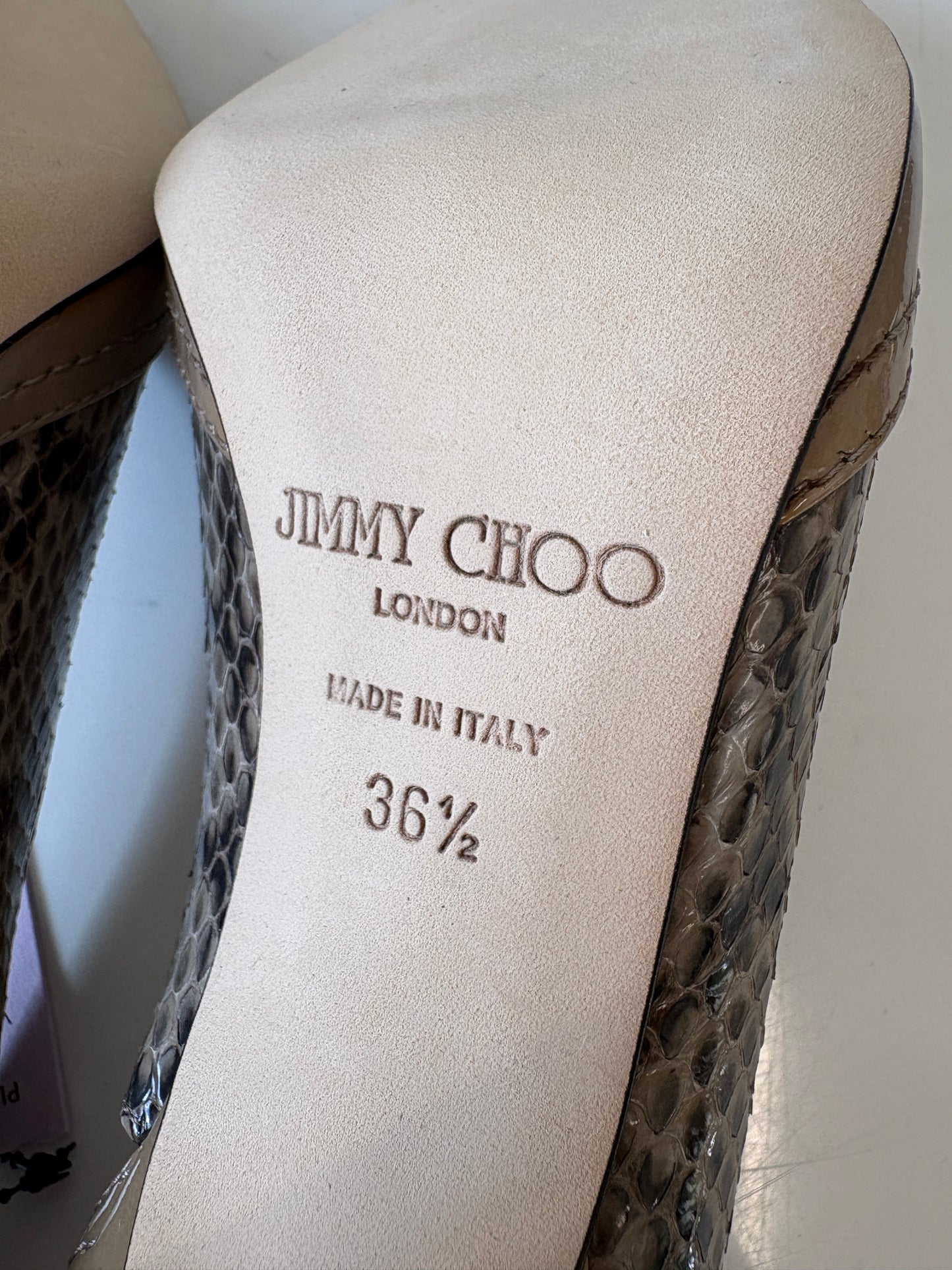 Jimmy Choo Playa 083 Patent Snake Peeptoe Heels