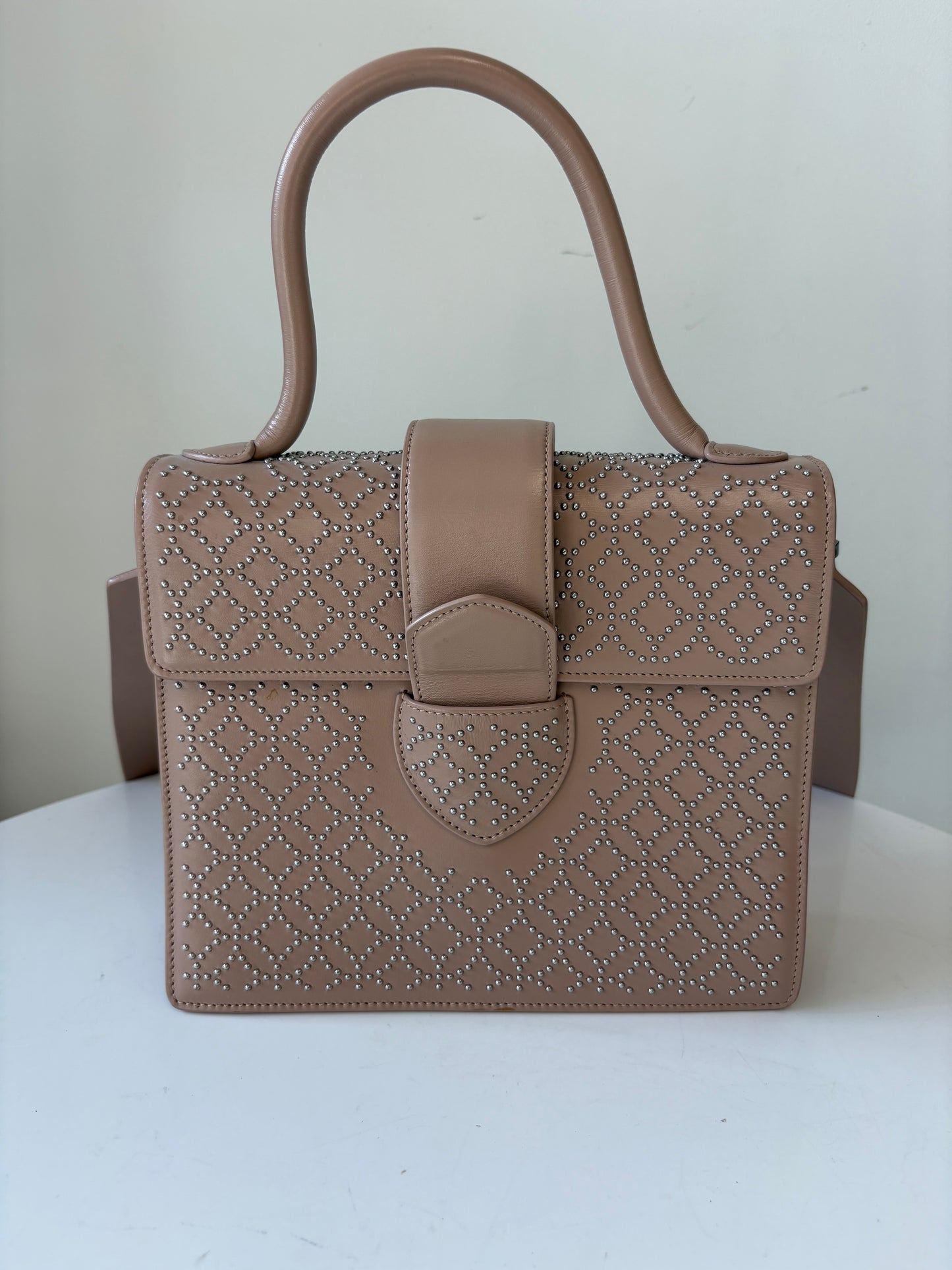 Alaia Leonie Nude Beige Studded Leather Bag
